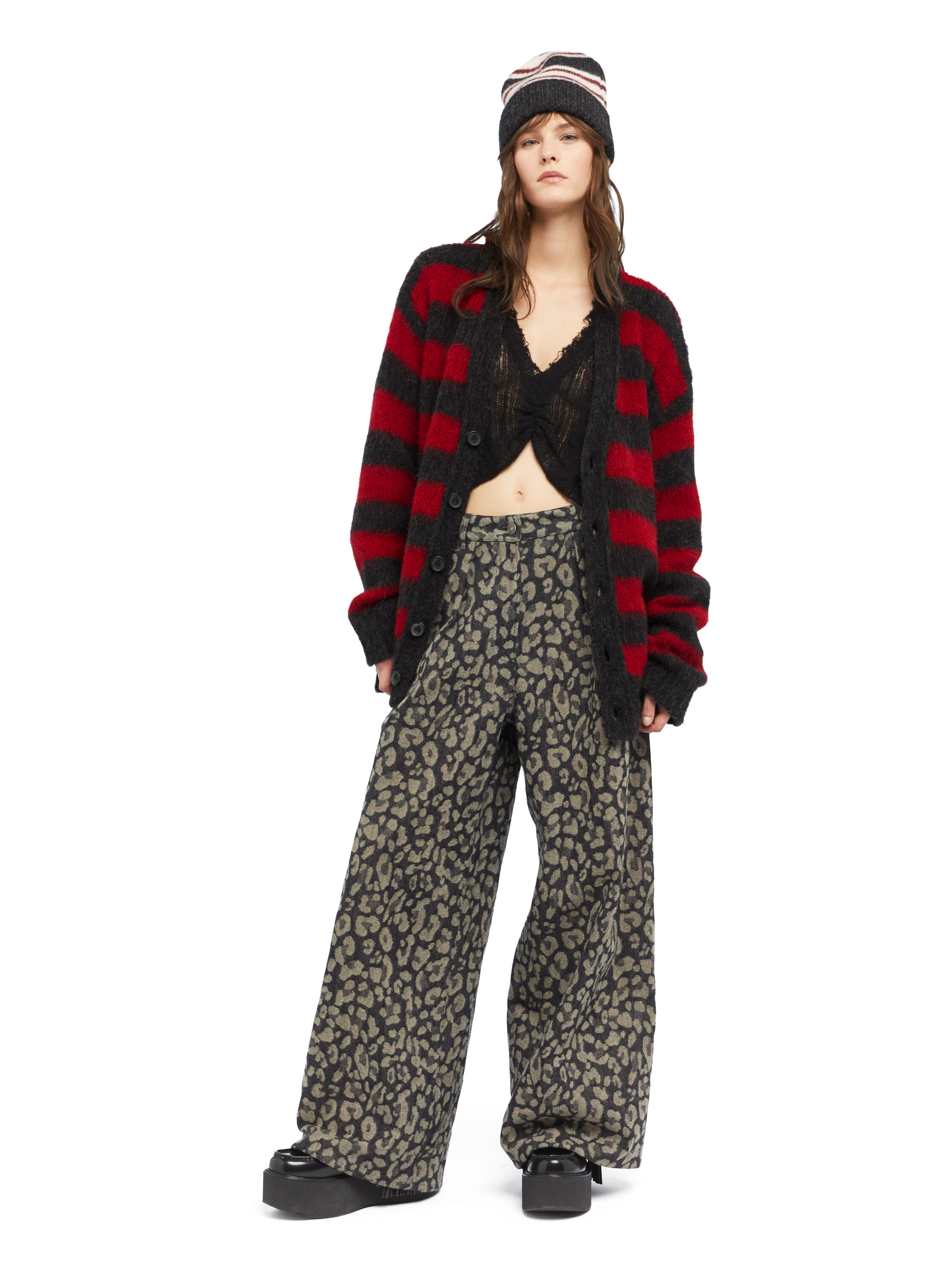 Alanui Grunge Stripes Cardigan Ruby-Charcoal LWHB084E25KNI002