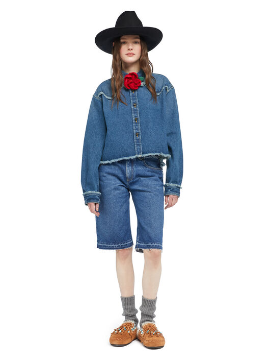 Alanui Pacific Roads Cropped Denim Shirt Medium Wash Denim LWYE00BE25DEN002 Alanui Pacific Roads Cropped Denim Shirt Medium Wash Denim LWYE00BE25DEN002