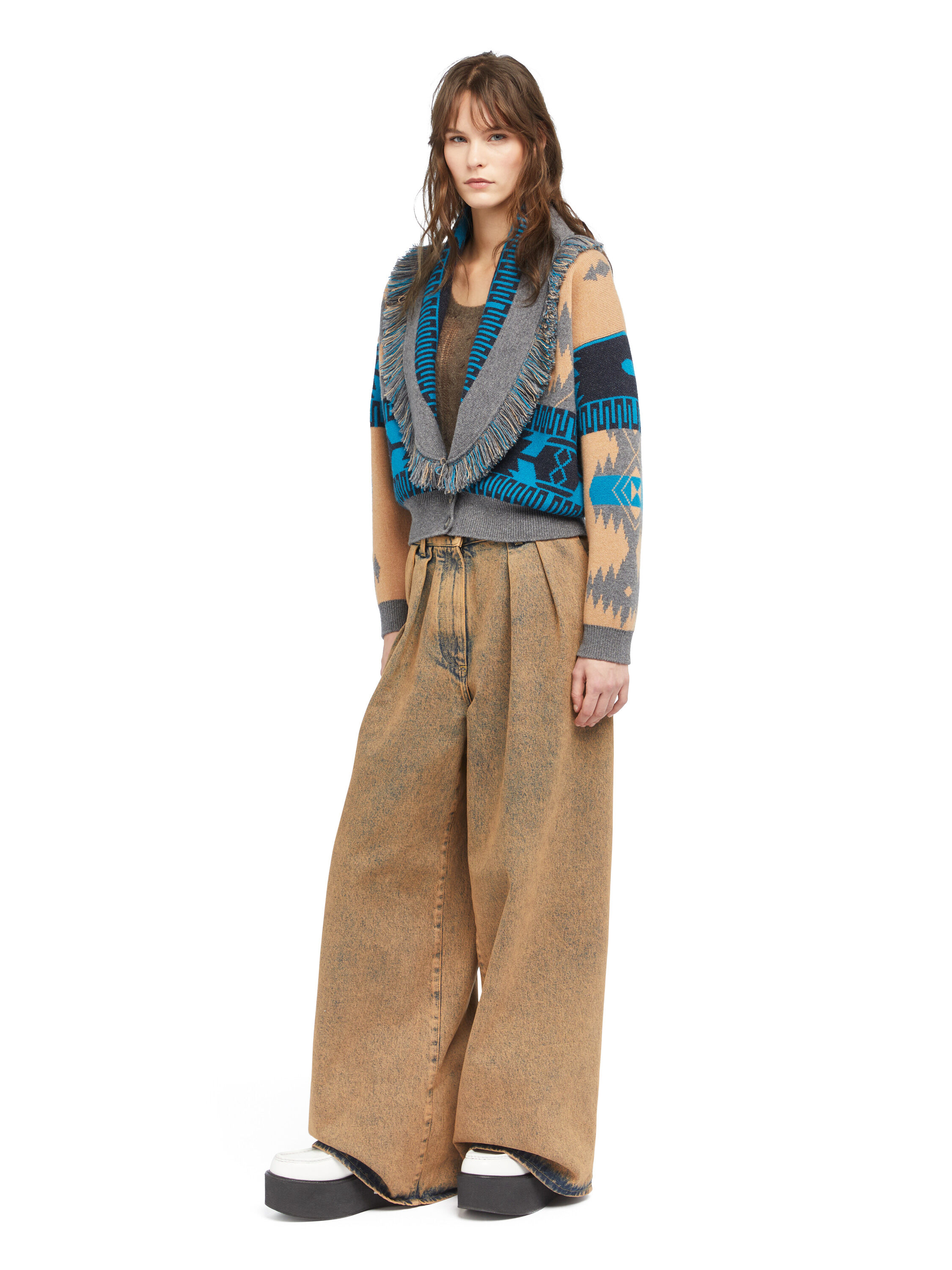 Alanui Icon Jacquard Cardi-Bomber Camel-Iron LWHB026E25KNI002
