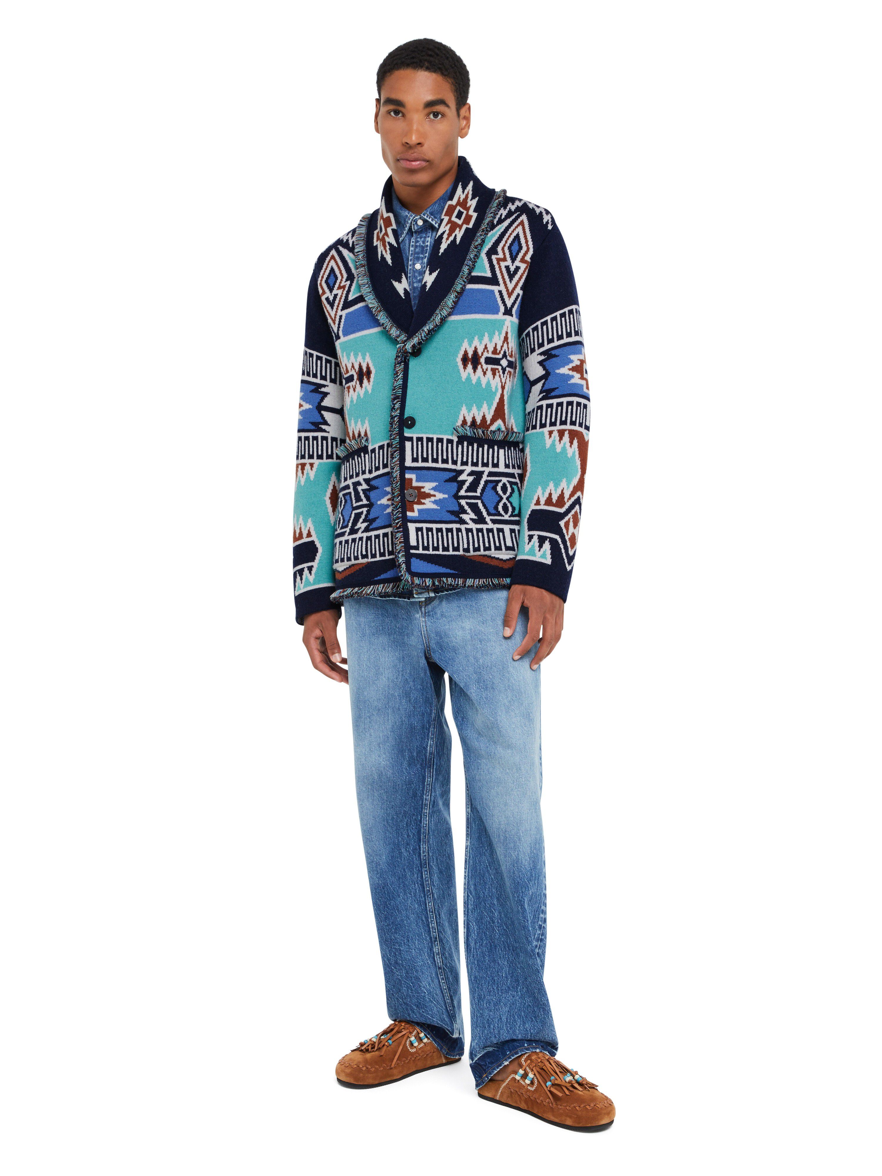 Alanui Geometric Roots Cardigan Turquoise-Deep Blue LMHB038R25KNI003