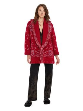 Alanui Bandana Jacquard Cardigan Ruby Red-Cognac