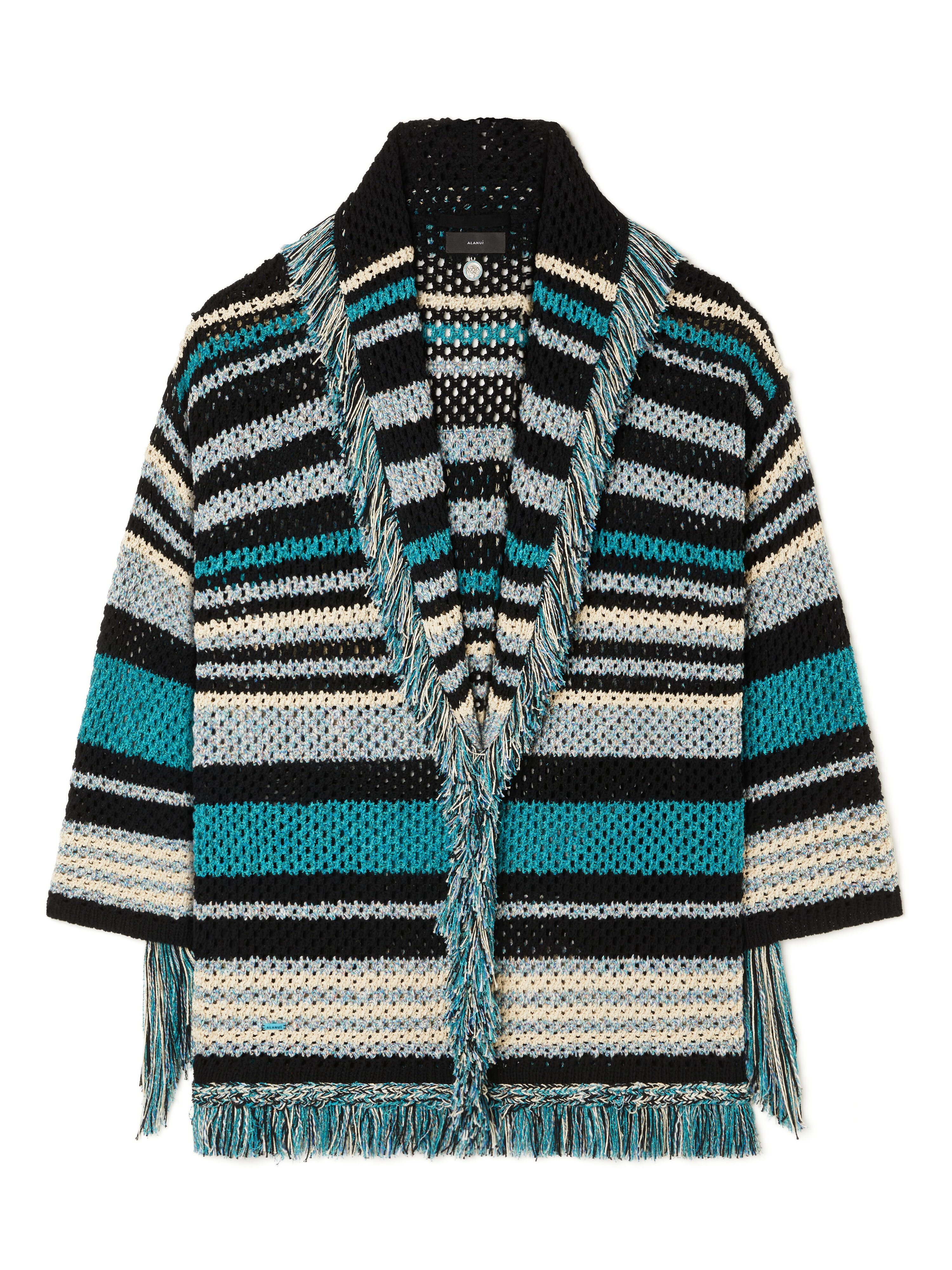 Alanui Ocean Stripes Cardigan Black-Teal LWHB064R26KNI012