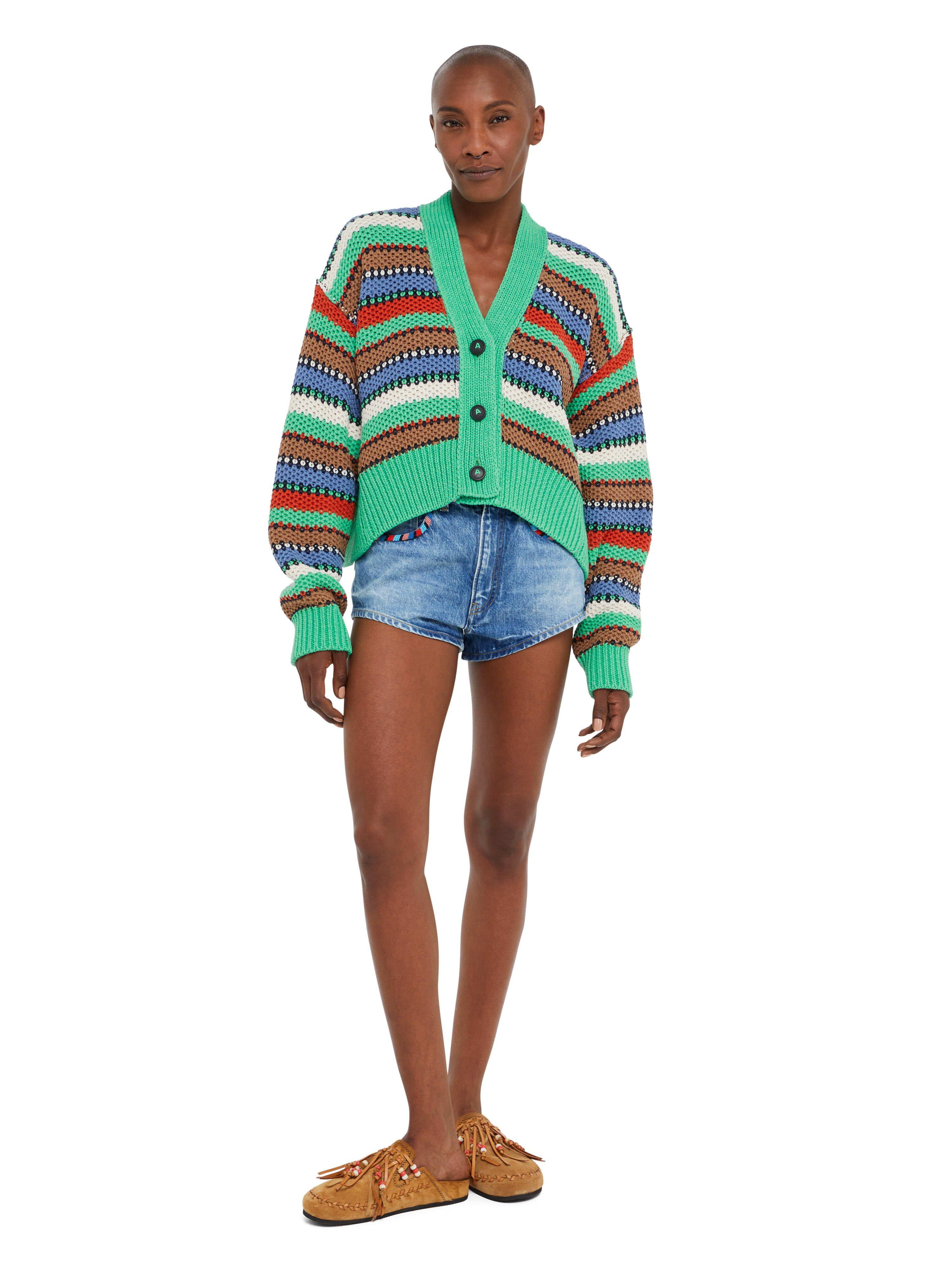 Alanui Sunny Stripes Cardicrop Turquoise-Multicolor LWHB055R25KNI003