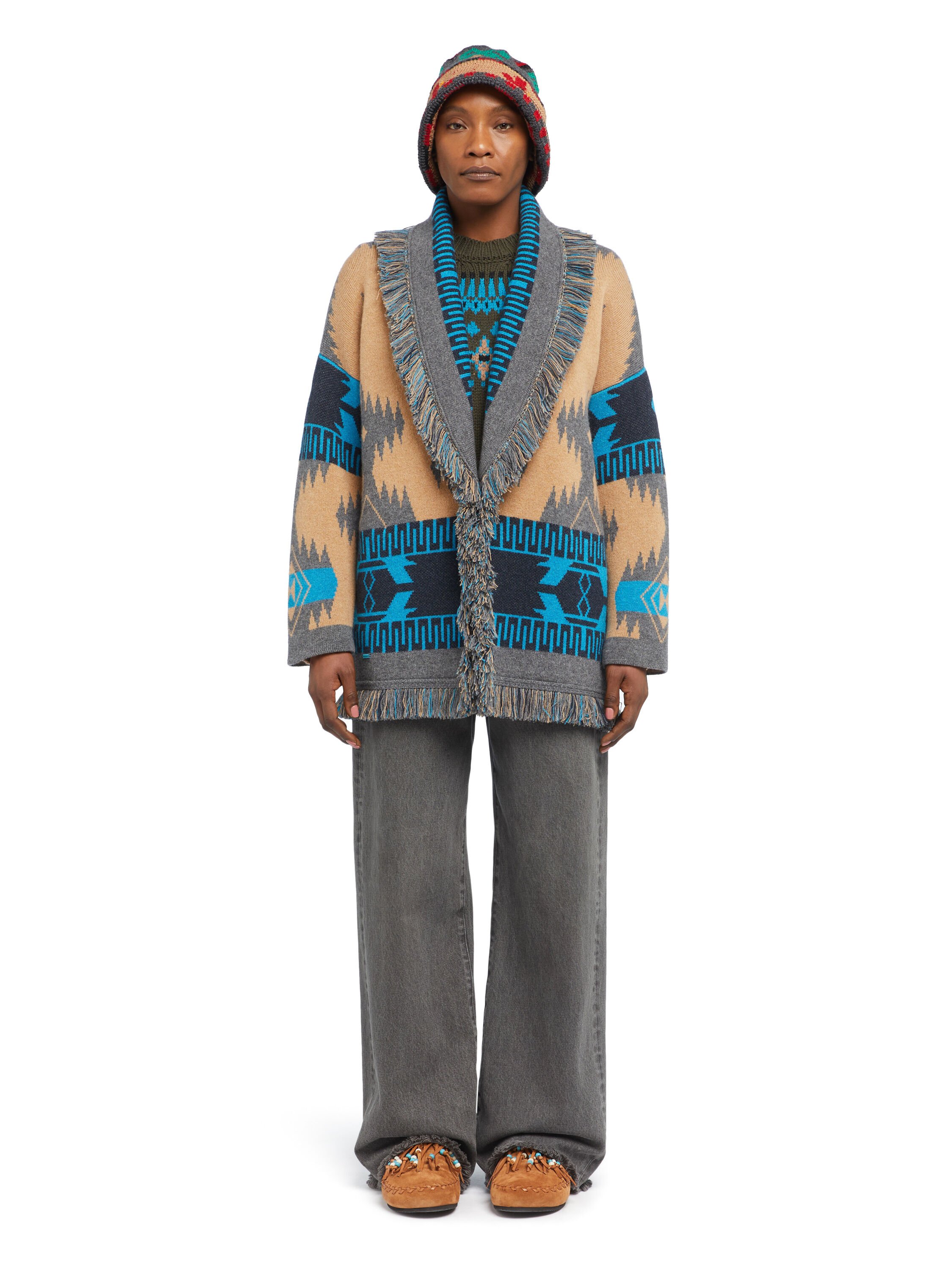 Alanui Icon Jacquard Cardigan Camel-Iron LWHB064E25KNI002