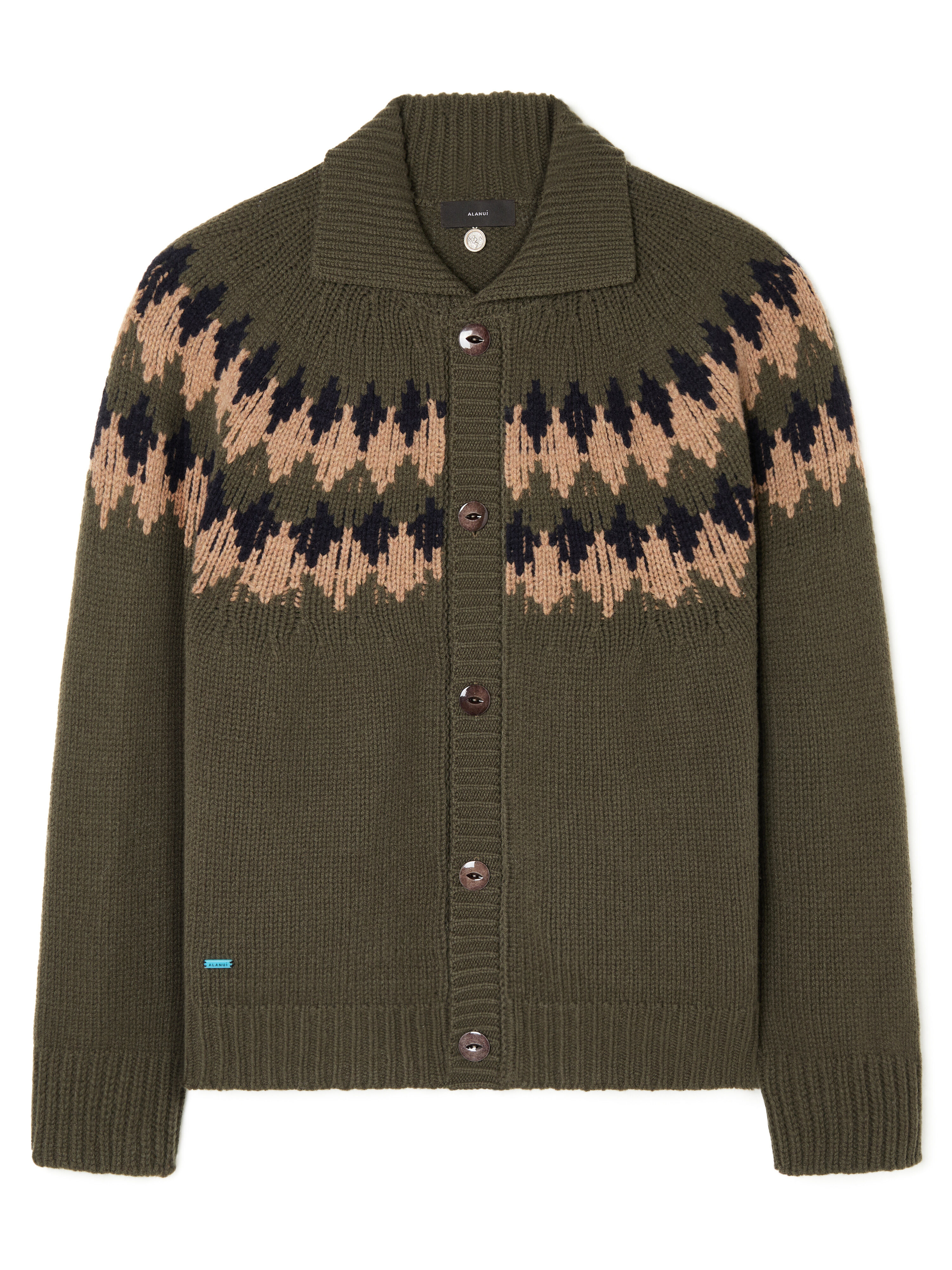 Alanui Sweet Winter Cardigan Olive-Camel LMHQ005E25KNI002