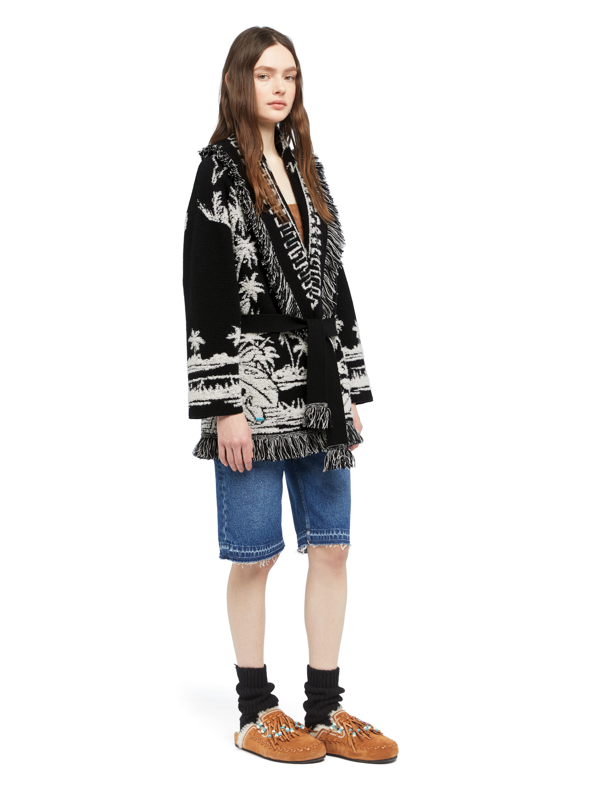 Alanui Palm Grove Tales Cardigan Black LWHB064E25KNI00D