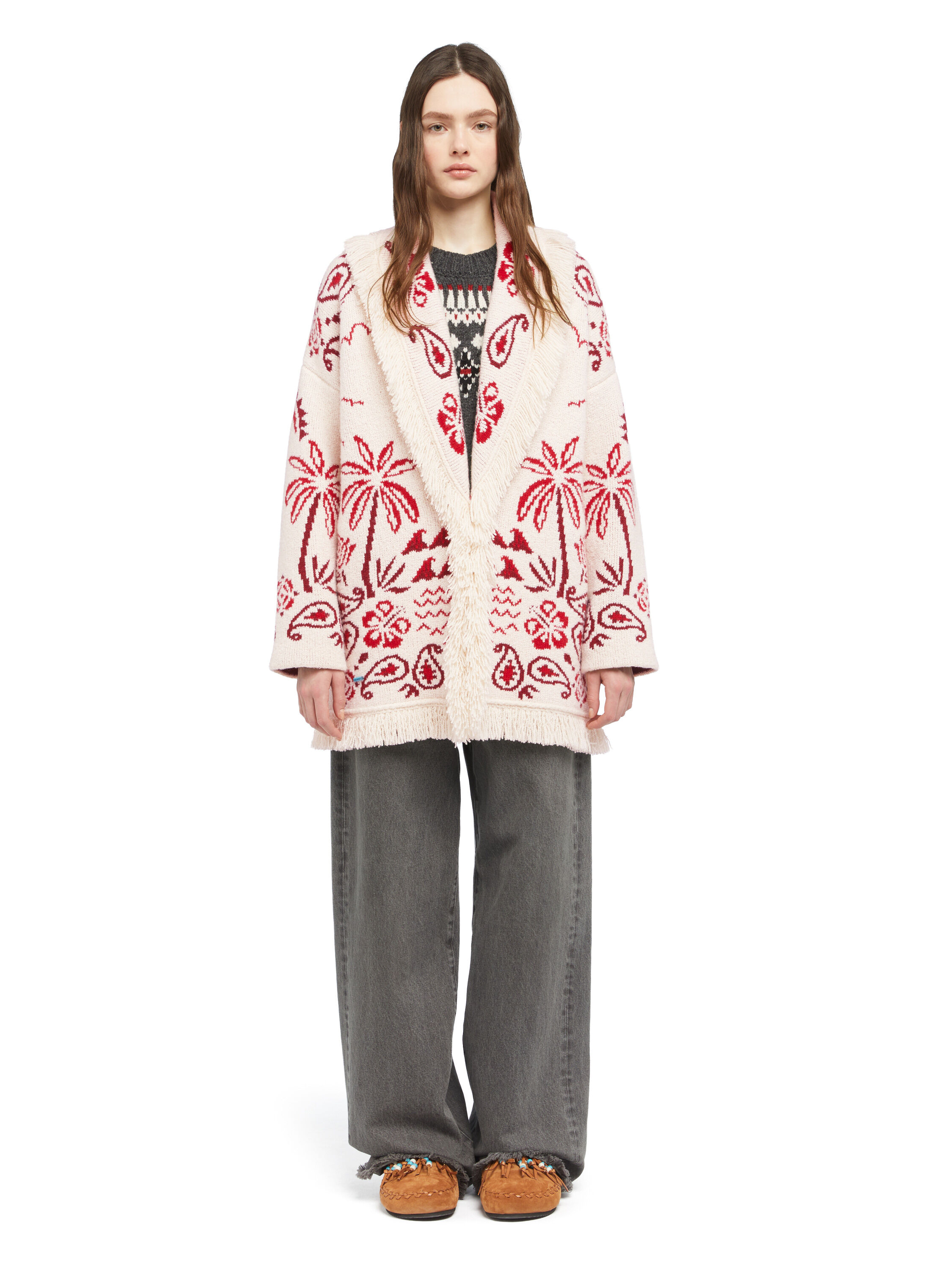 Alanui Glimpse Of Eden Cardigan Chalk-Ruby LWHB064E25KNI00C