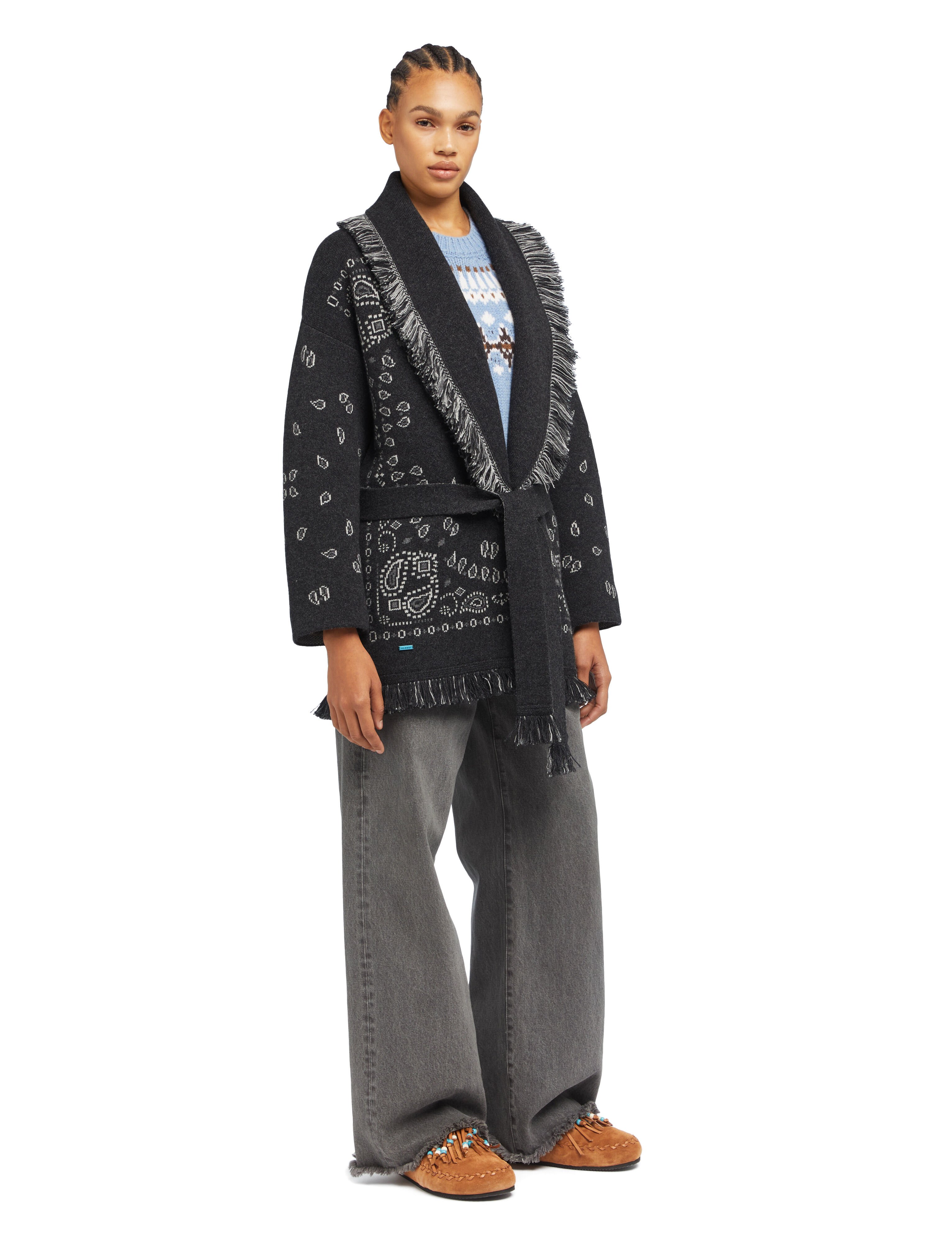 Alanui Bandana Jacquard Cardigan Charcoal-Multicolor LWHB064E25KNI001