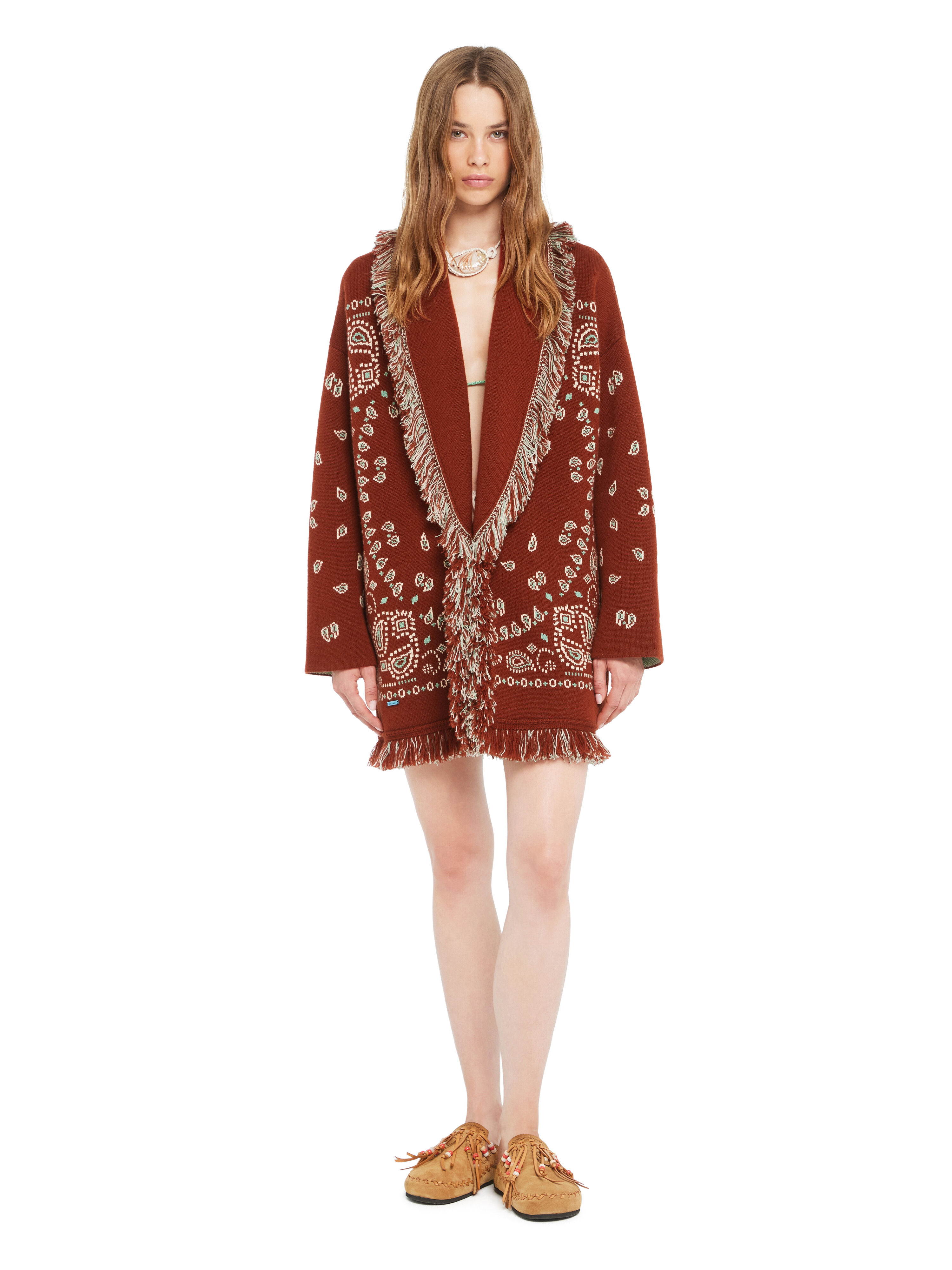 Alanui Bandana Jacquard Cardigan Harissa-New Sage LWHB064R26KNI030 Alanui Bandana Jacquard Cardigan Harissa-New Sage LWHB064R26KNI030