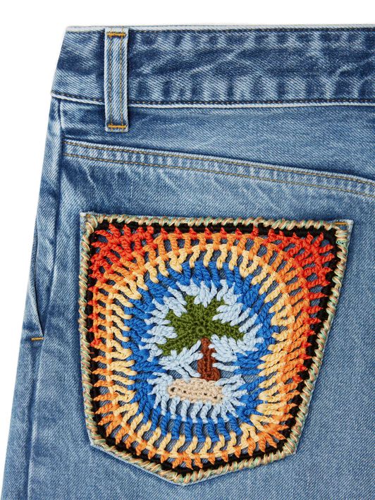 Alanui Sunny Crochet Denim Pants Medium Wash Blue Denim LWYB003R25DEN001