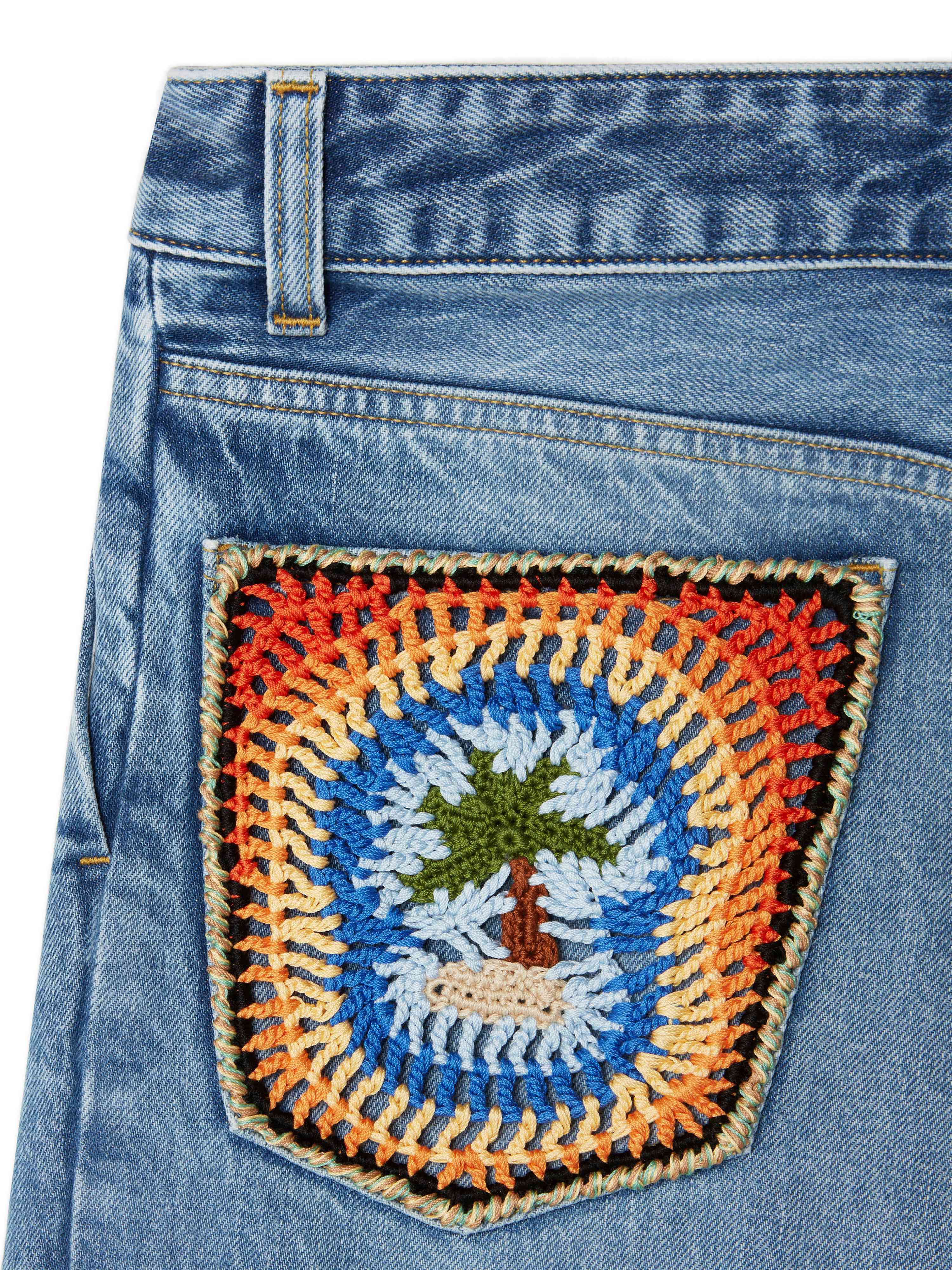 Alanui Sunny Crochet Denim Pants Medium Wash Blue Denim LWYB003R25DEN001
