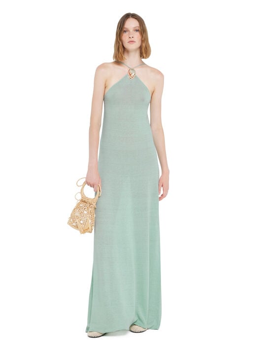 Alanui Mermaid Inside Halter Neck Dress Acquamarine LWHI062R26KNI001
