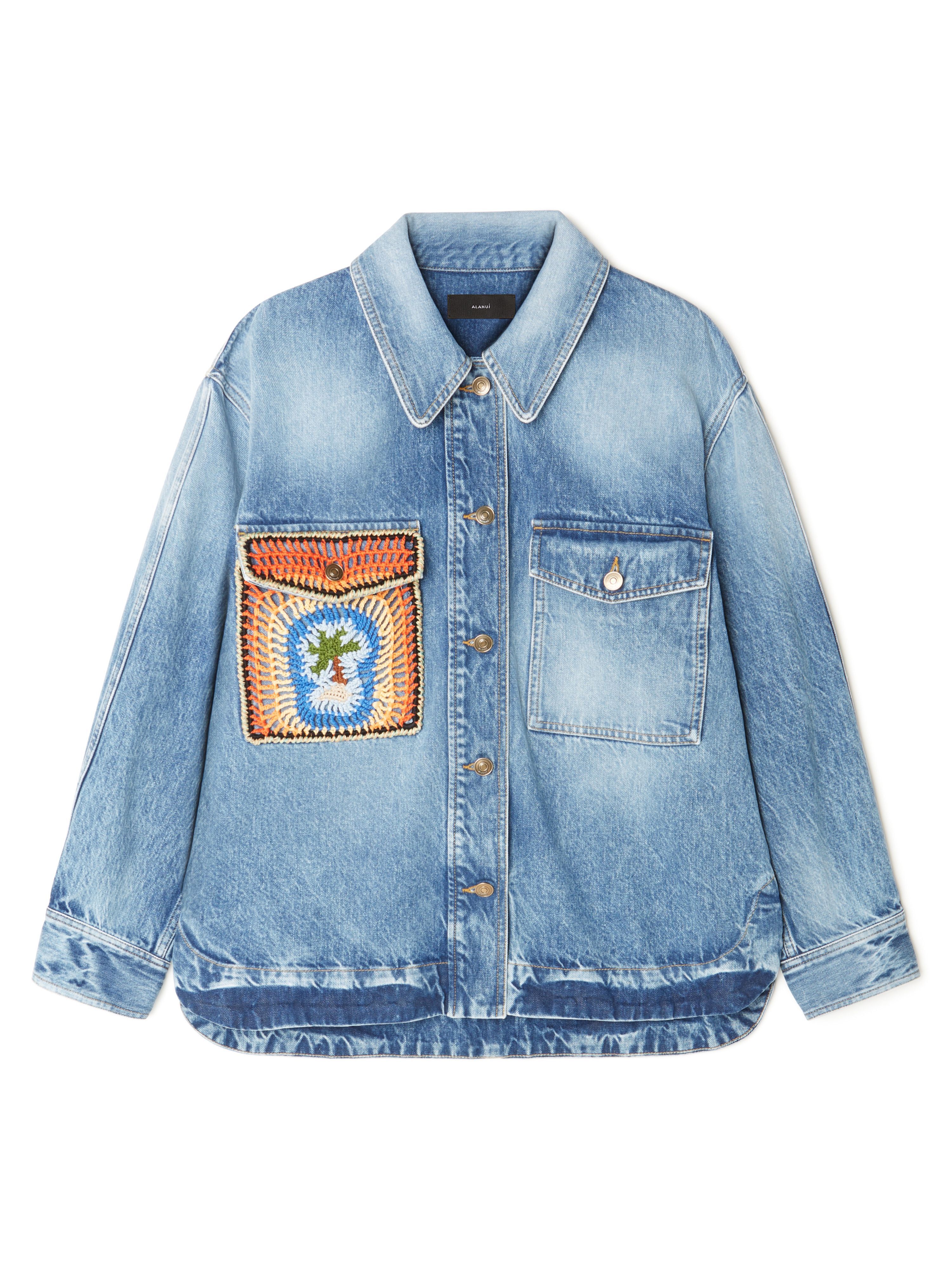 Alanui Sunny Crochet Denim Shirt Medium Wash Blue Denim LWYD004R25DEN001