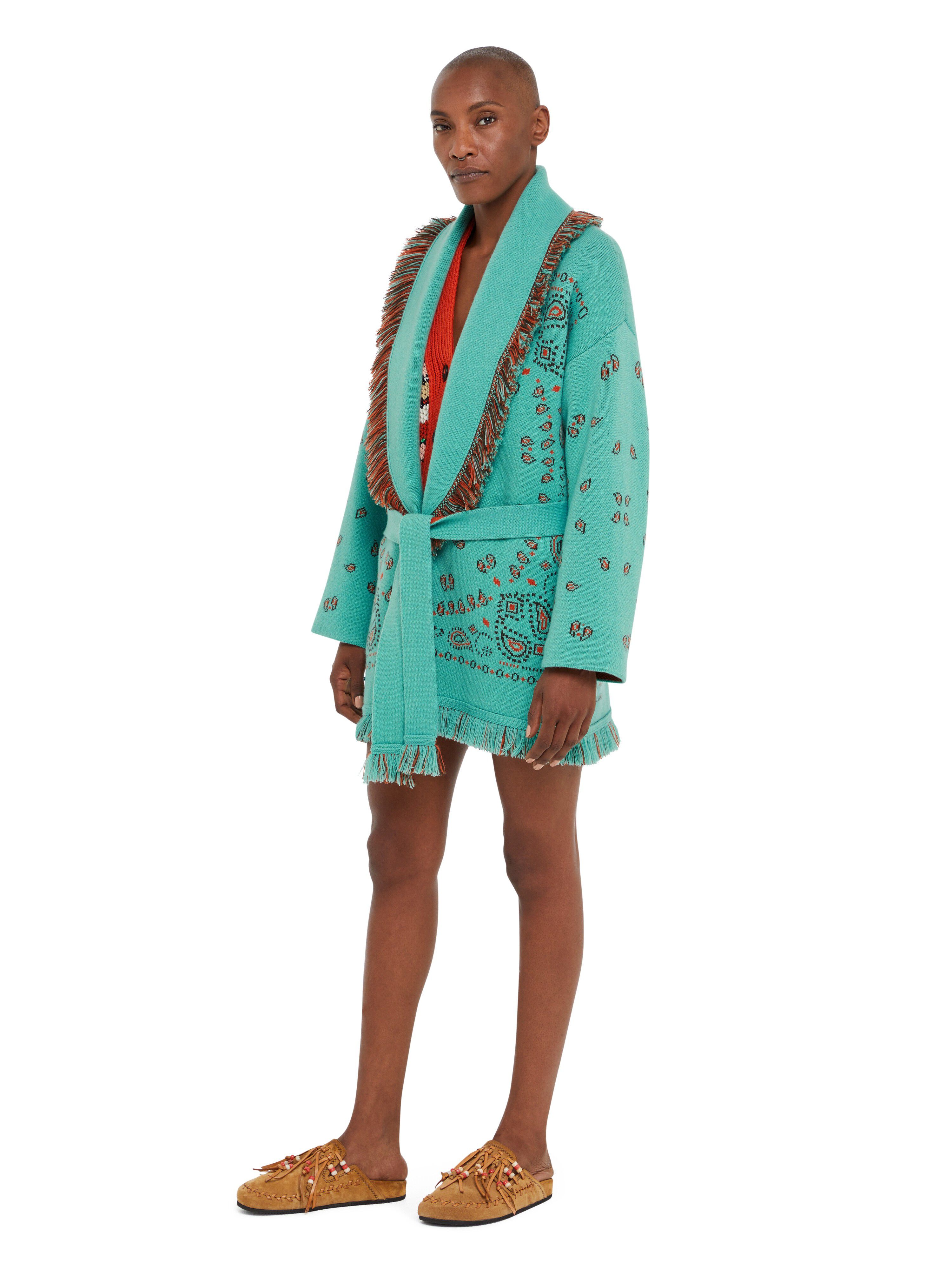 Alanui Bandana Jacquard Cardigan Turquoise-Furnace LWHB064R25KNI001