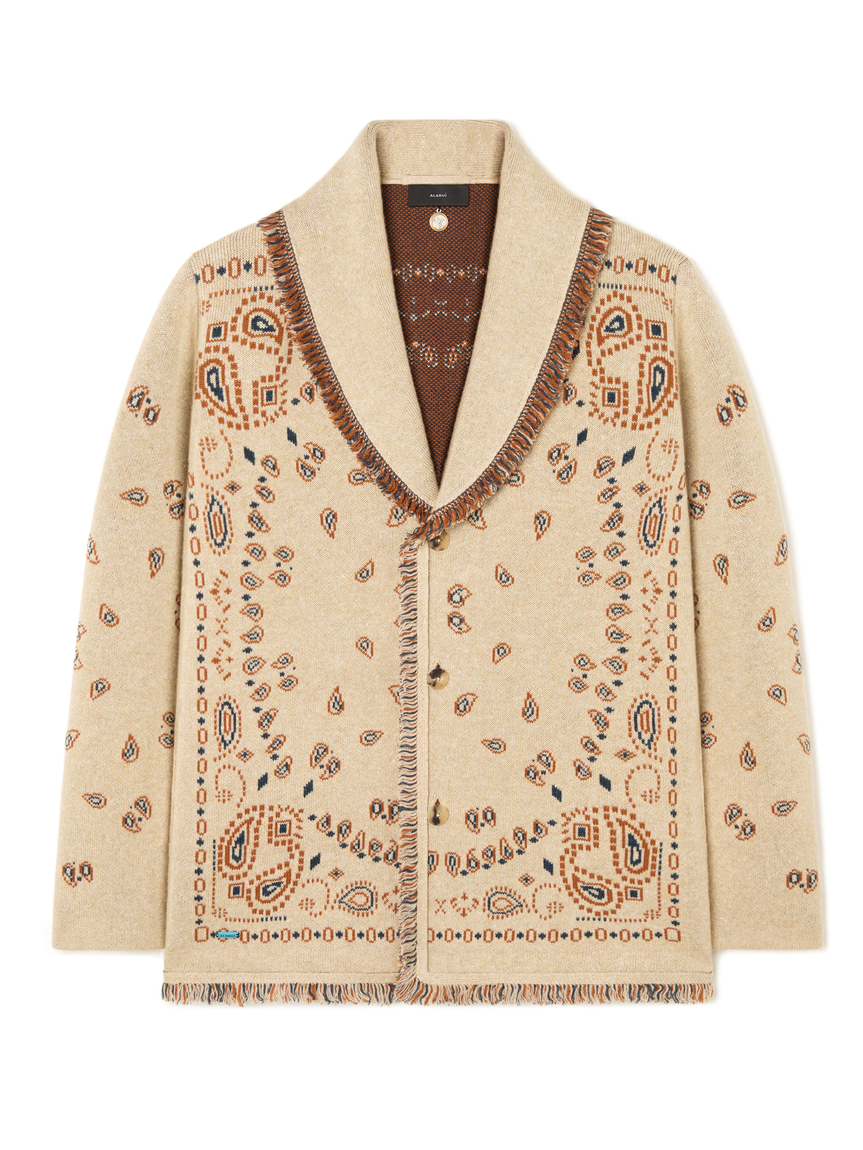 アラヌイ ALANUI カーディガン ネイティブ カシミヤ Bandana Jacquard Cardigan in Sand-Red Earth for Men | Alanui®