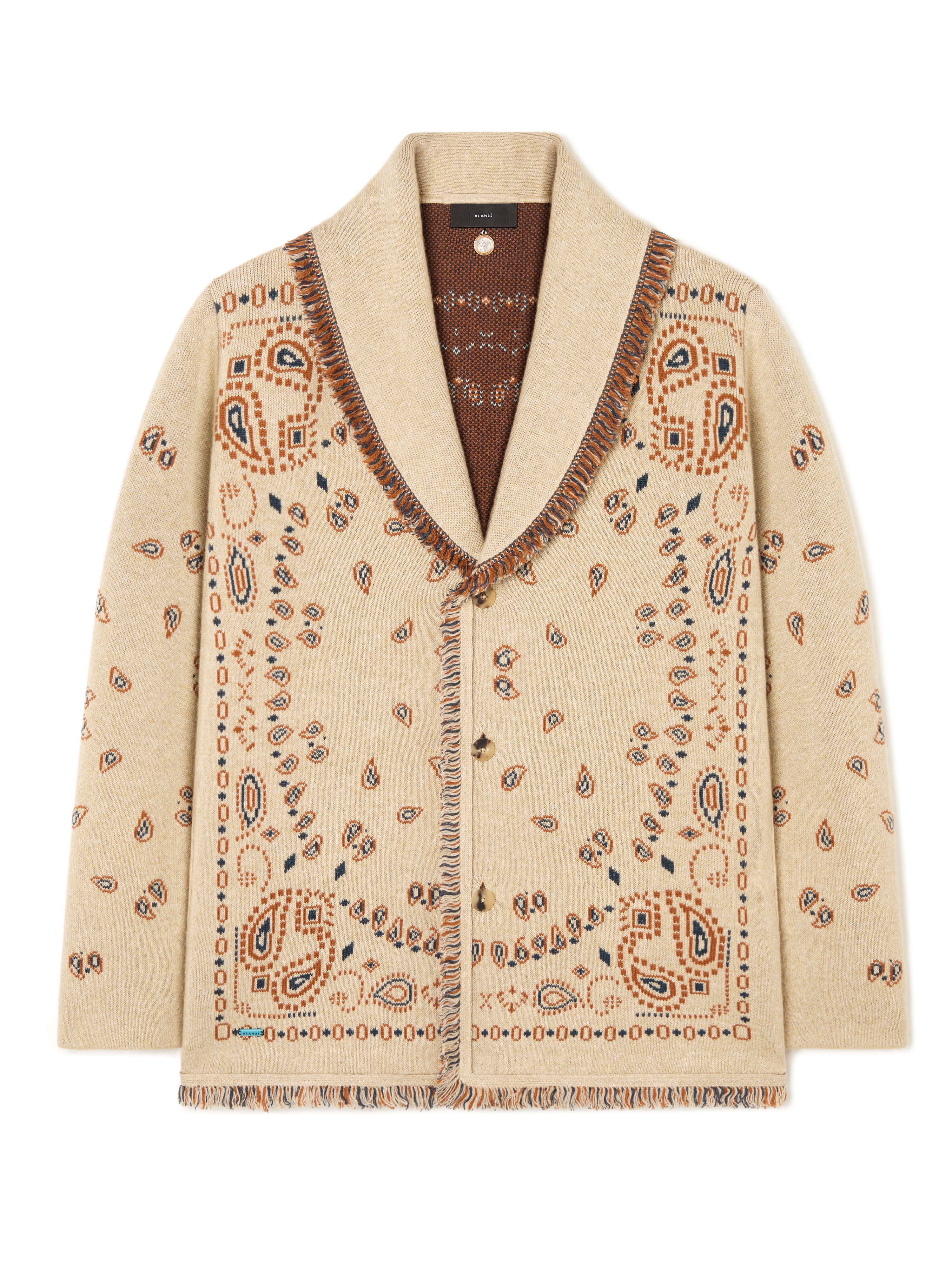 Alanui Bandana Jacquard Cardigan Sand-Red Earth LMHB039R26KNI001