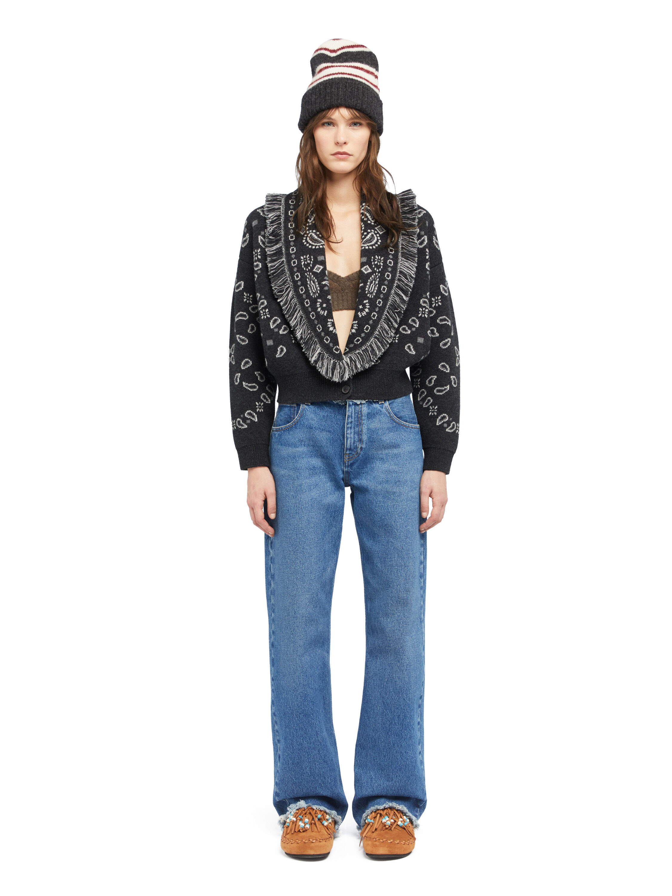 Alanui Bandana Jacquard Cardi-Bomber Charcoal-Multicolor LWHB026E25KNI001