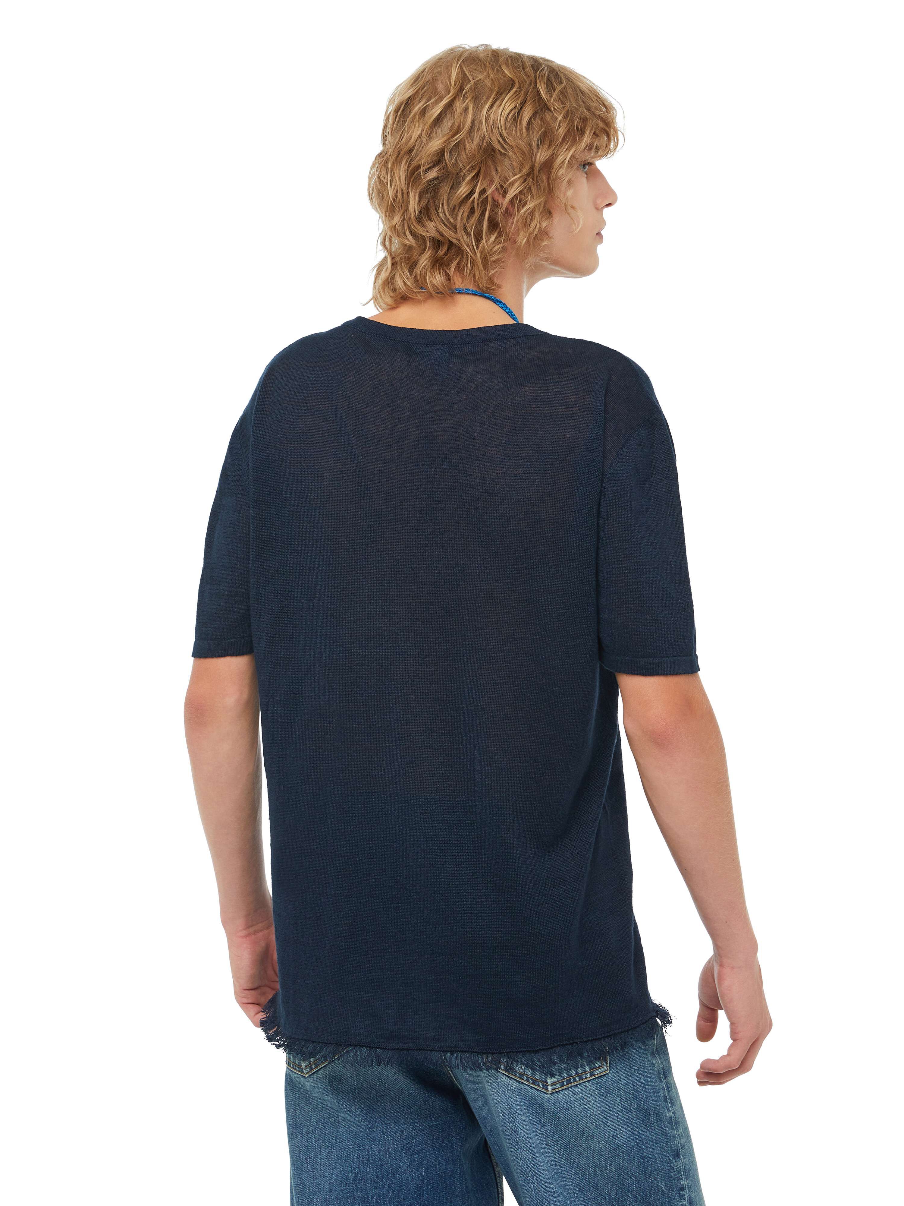 Alanui Linen Knit T-Shirt Navy Blue LMHA043S23FAB001