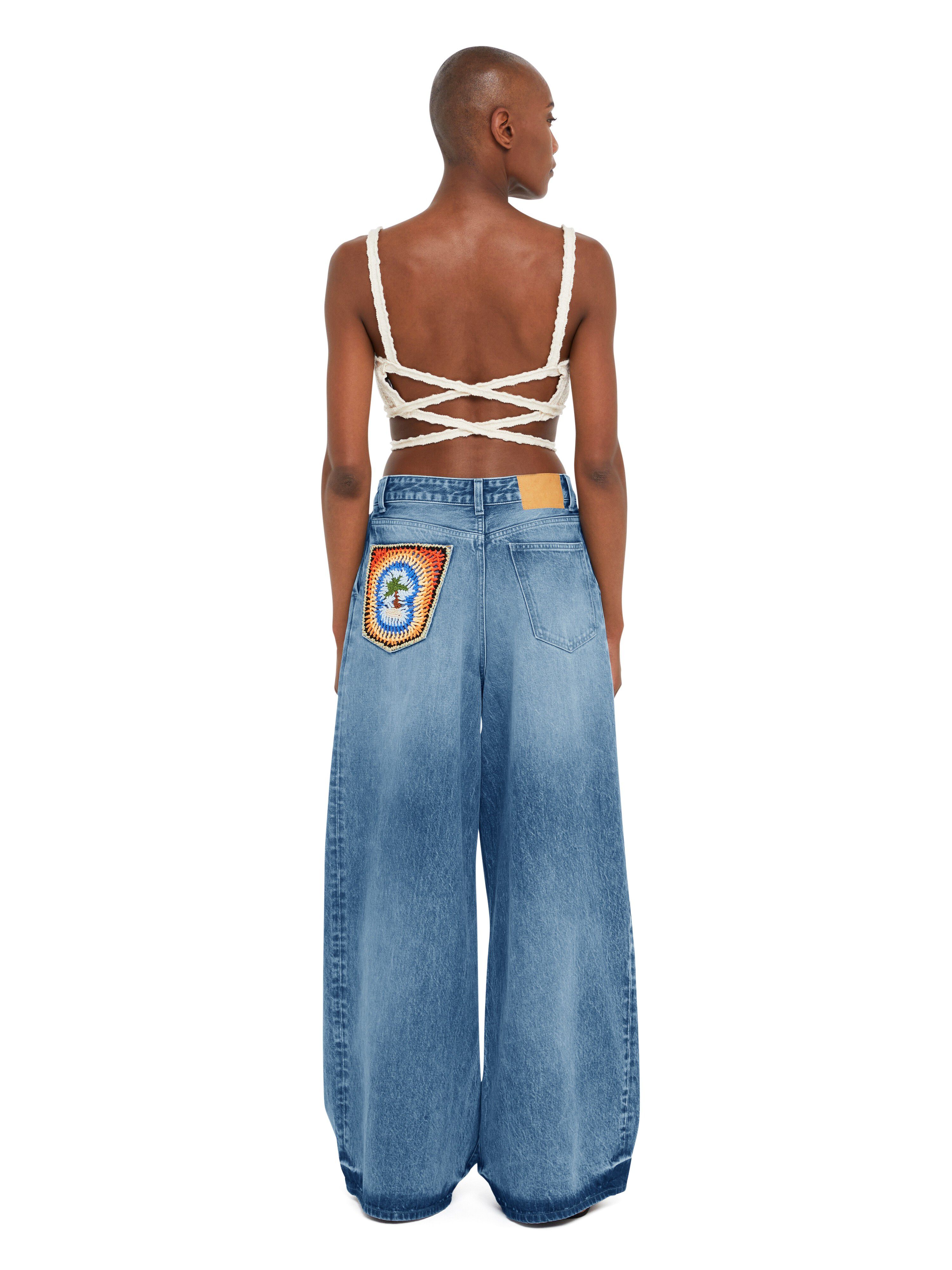 Alanui Sunny Crochet Denim Pants Medium Wash Blue Denim LWYB003R25DEN001