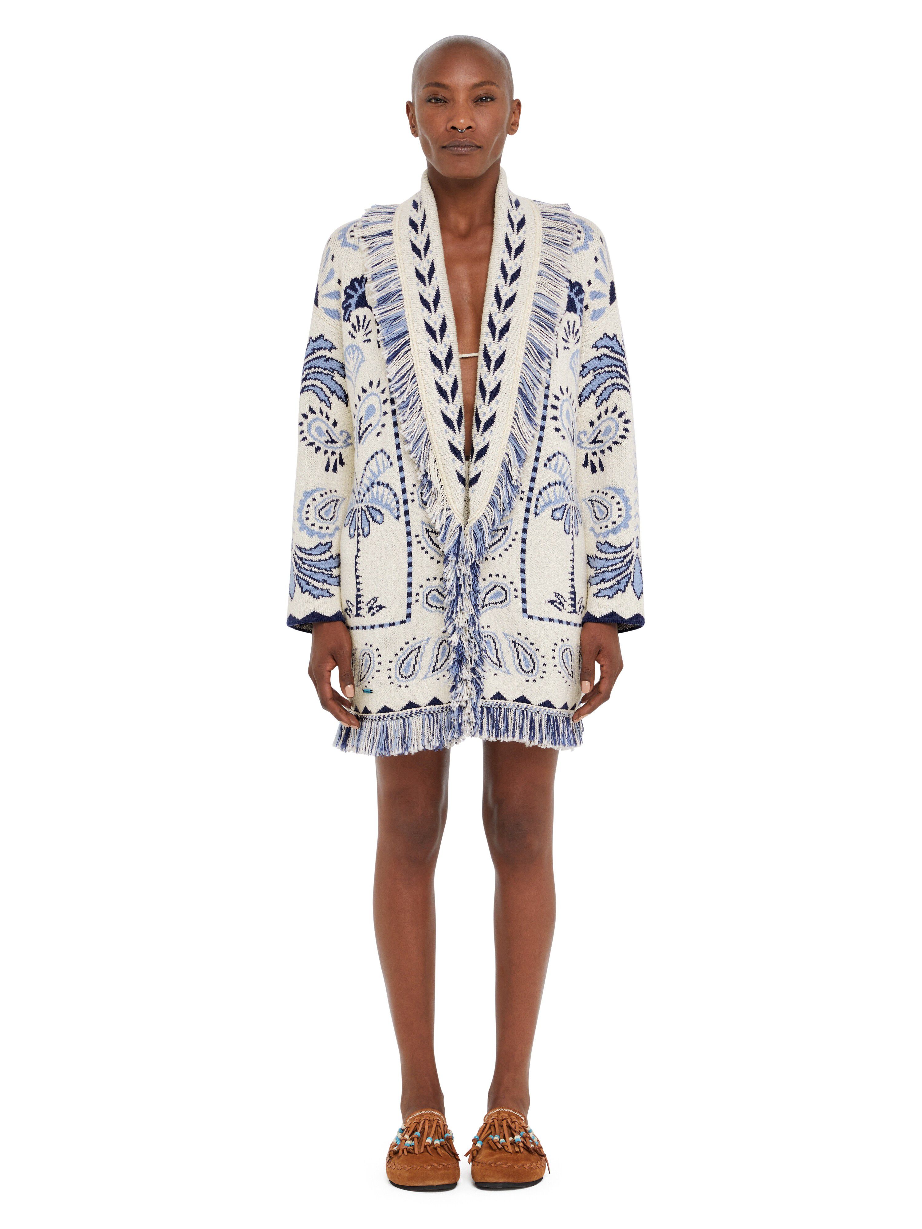 Alanui Wild Wonder Foulard Cardigan Chalk-Indigo LWHB064R25KNI005