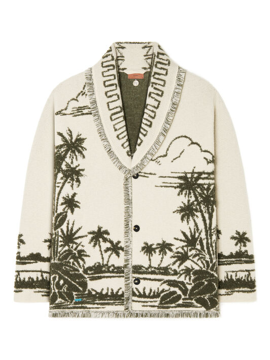 Alanui Palm Grove Tales Cardigan Ivory-Olive LMHB039E25KNI002
