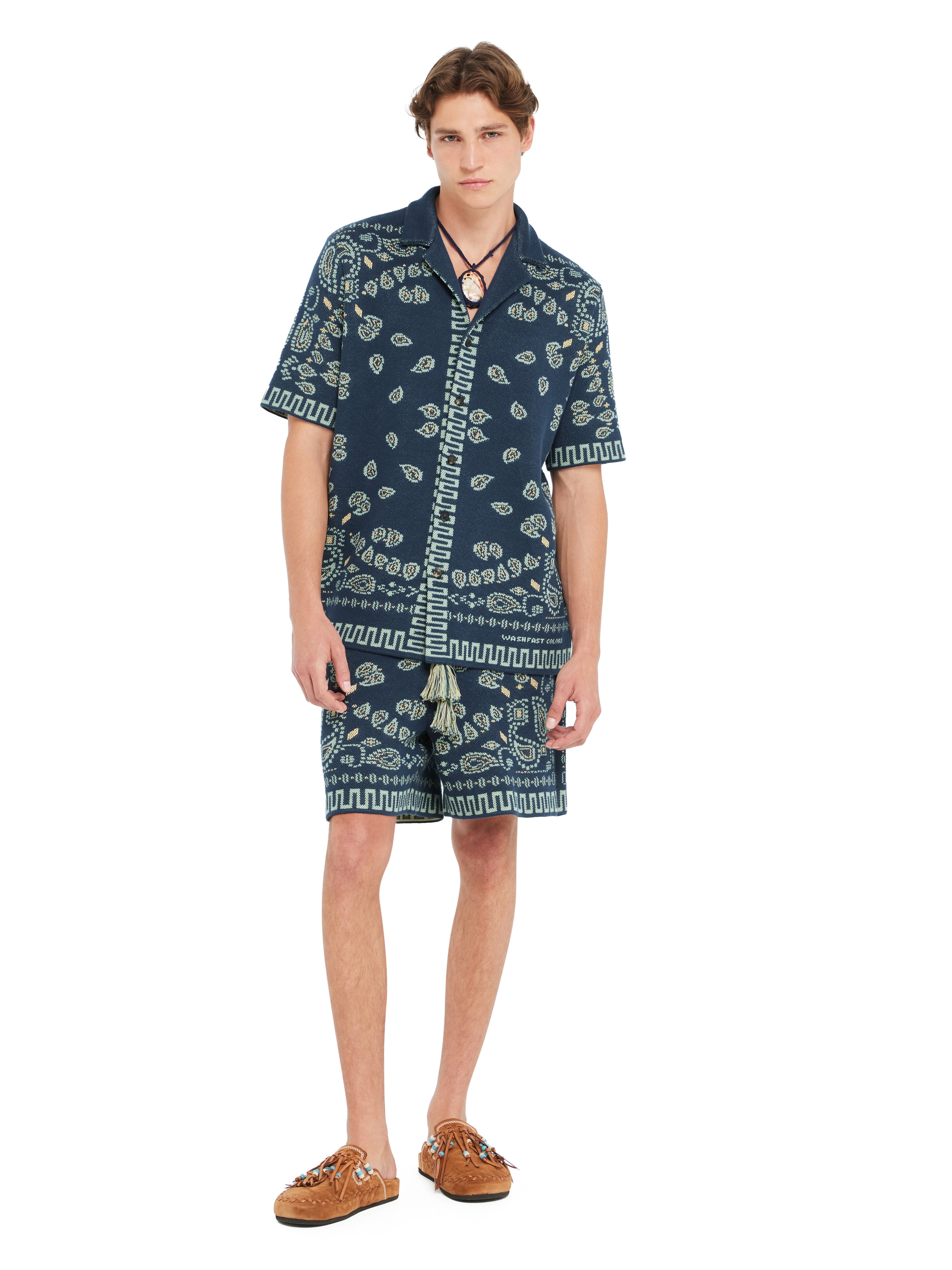 Alanui Cotton Piquet Bandana Shirt Arbour-Light Blue LMHY001R26KNI002