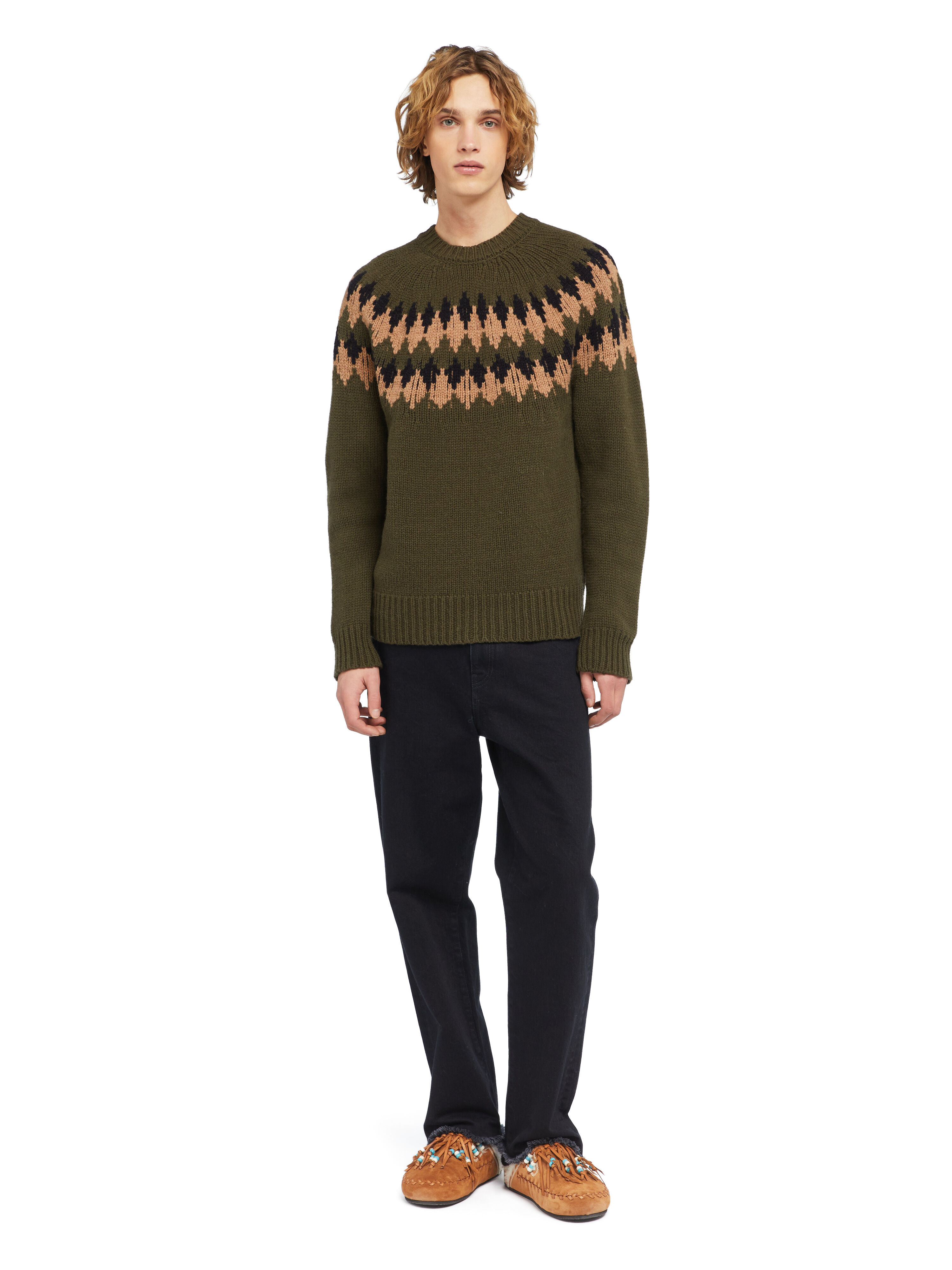 Alanui Sweet Winter Sweater Olive-Camel LMHE016E25KNI001