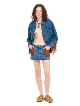 Alanui Golden Dusk Denim Mini Skirt Medium Wash Denim