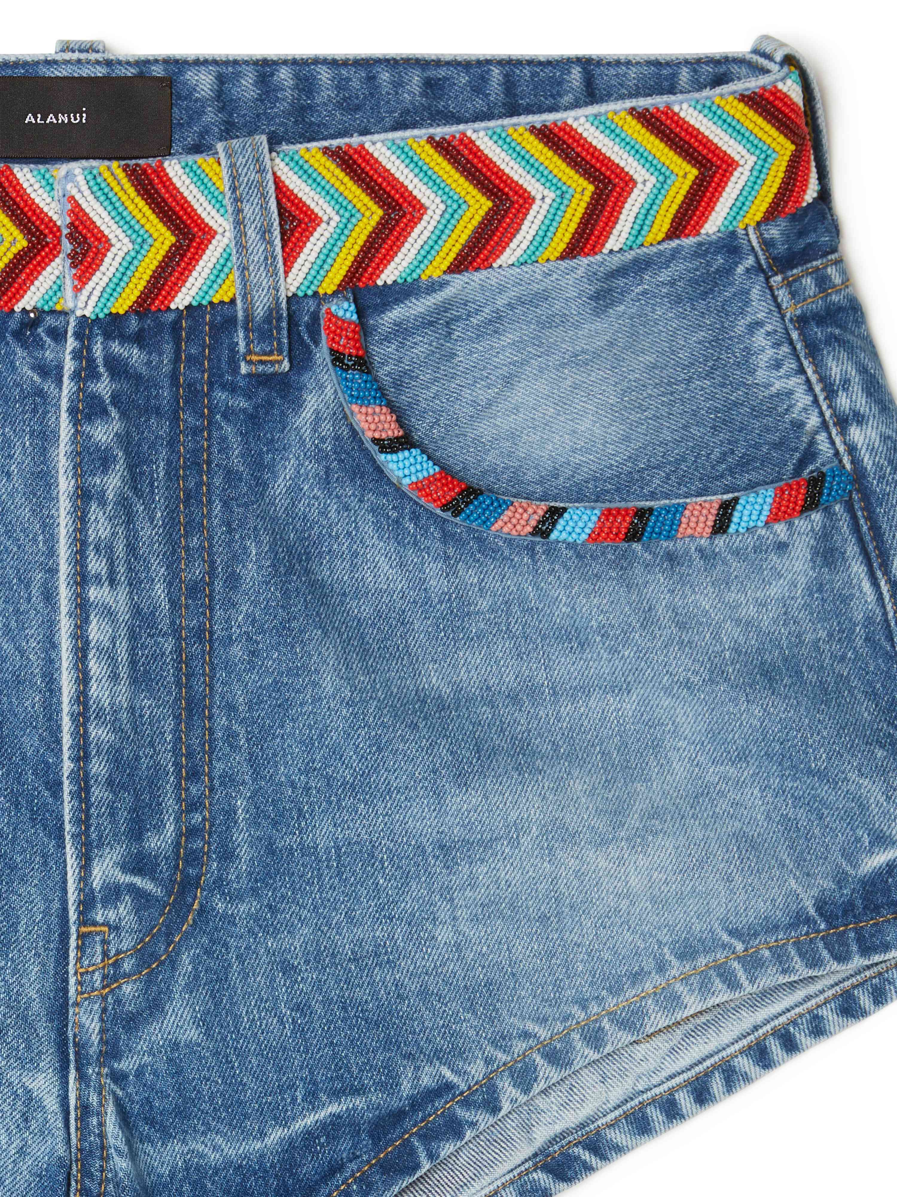 Alanui Memories Of The Savannah Denim Shorts Medium Wash Blue Denim LWYC009R25DEN001