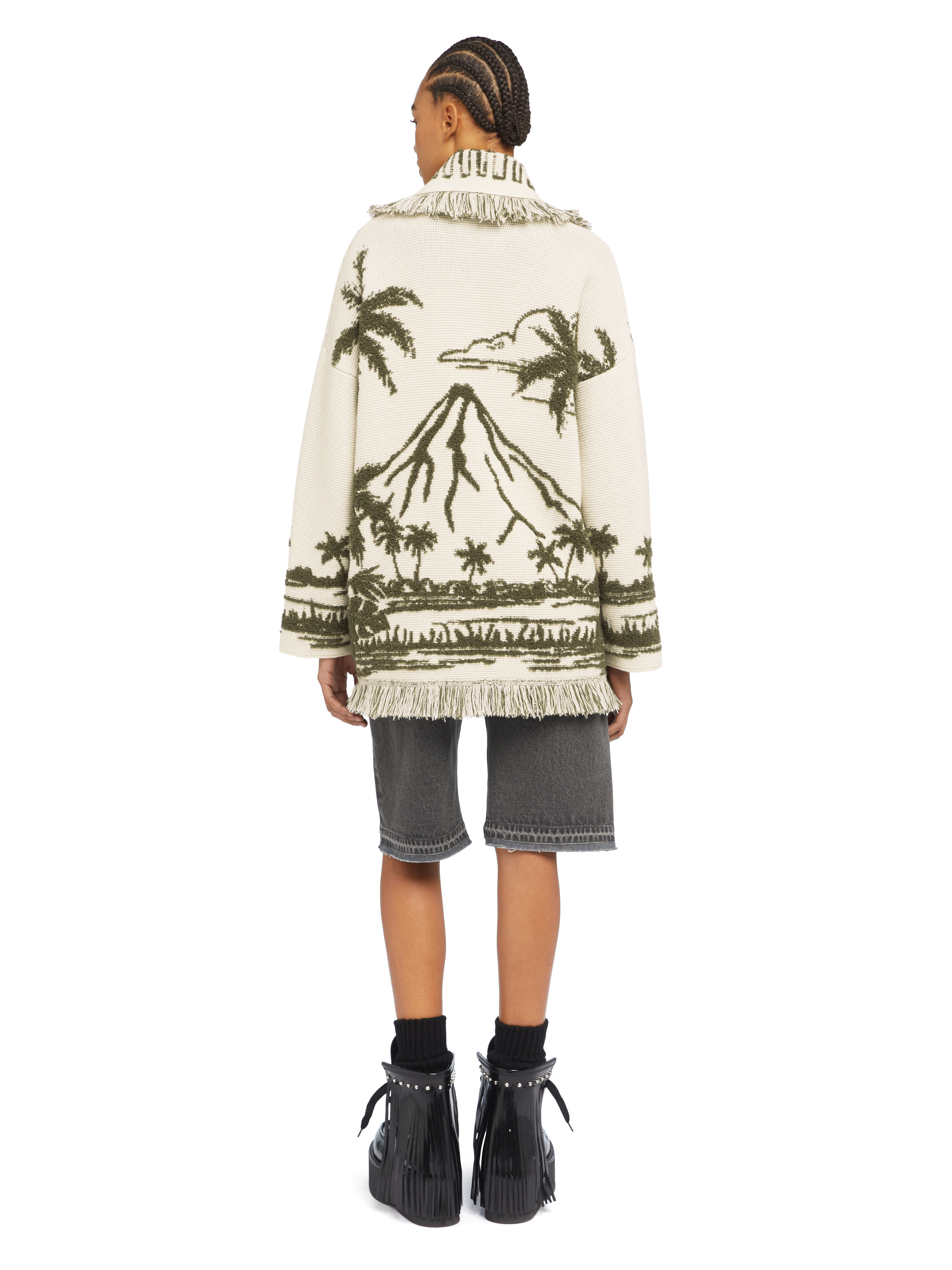 Alanui Palm Grove Tales Cardigan Ivory-Olive LWHB064E25KNI00D