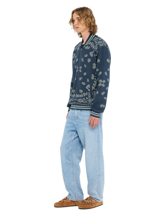 Alanui Bandana Piquet Jacquard Bomber Jacket Arbour-Light Blue LMHQ001R26KNI001 Alanui Bandana Piquet Jacquard Bomber Jacket Arbour-Light Blue LMHQ001R26KNI001