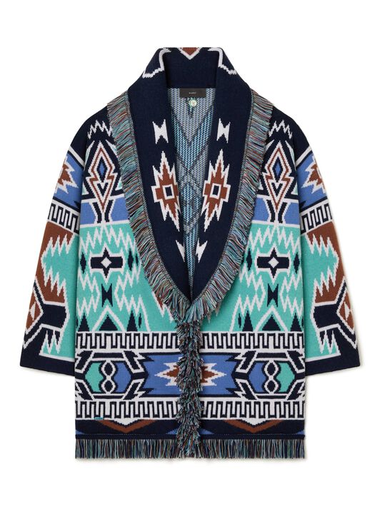Alanui Geometric Roots Cardigan Turquoise-Deep Blue LWHB064R25KNI00G