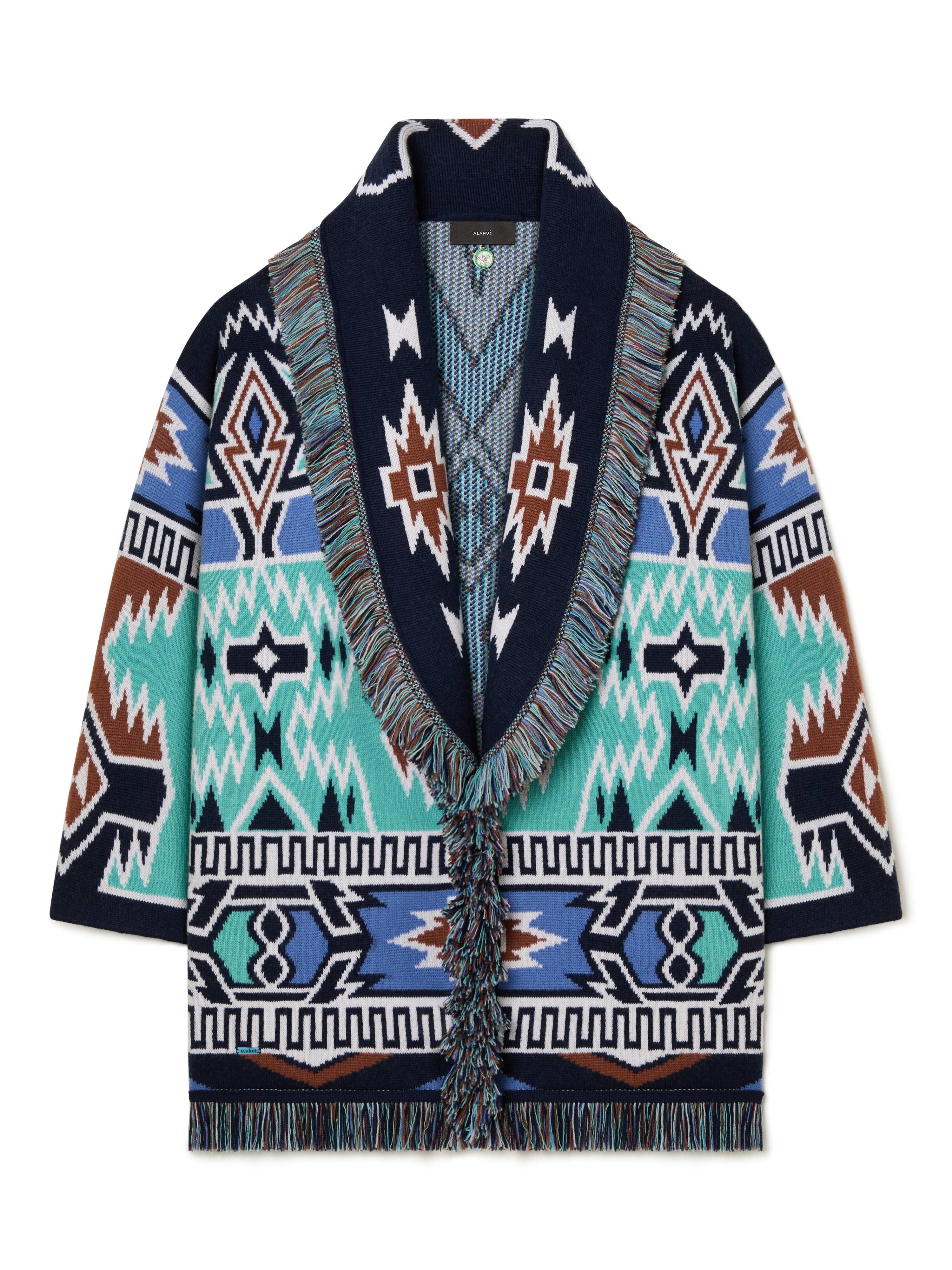 Alanui Geometric Roots Cardigan Turquoise-Deep Blue LWHB064R25KNI00G