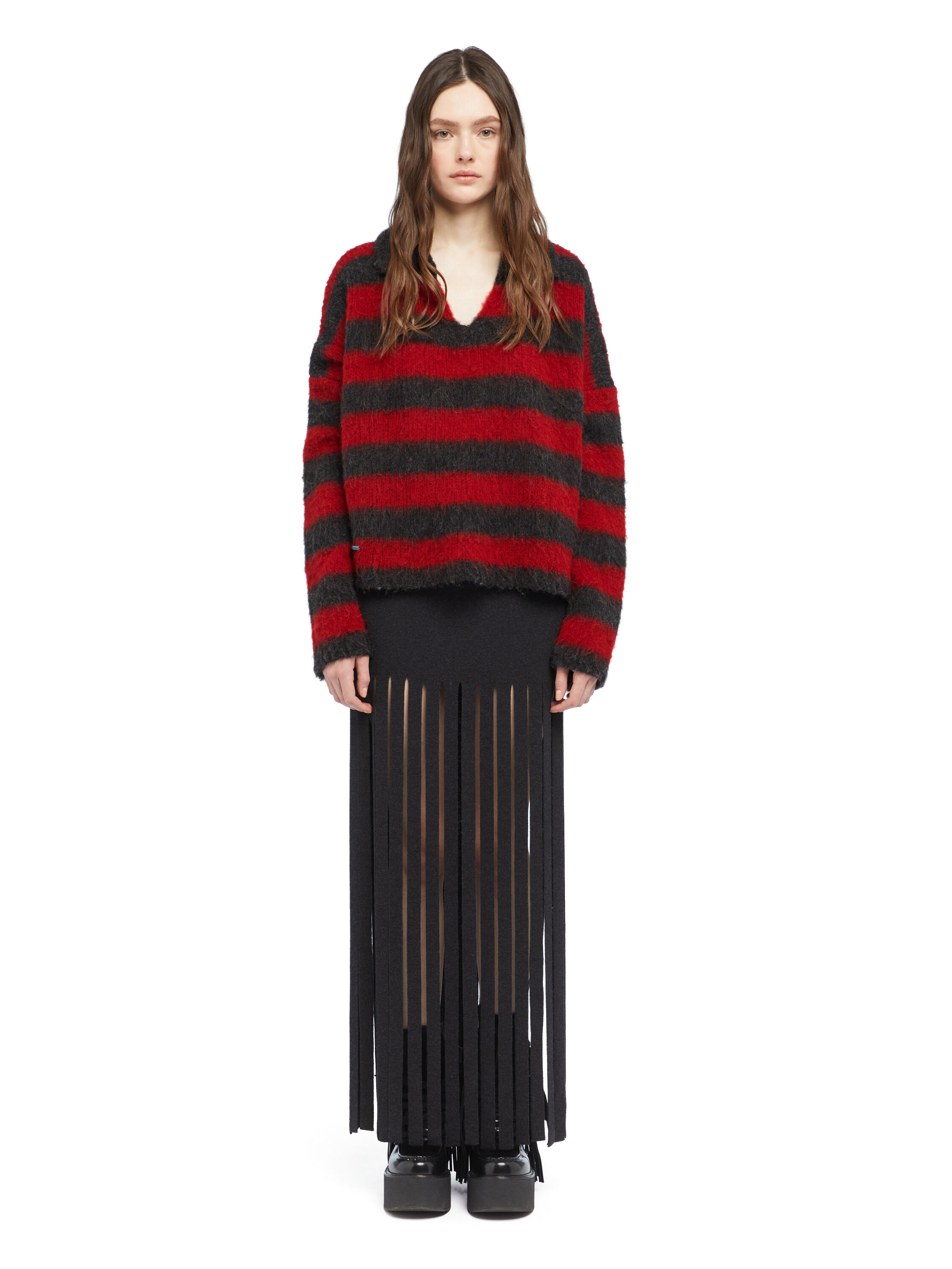 Alanui Grunge Stripes Polo Ruby-Charcoal LWHV007E25KNI001