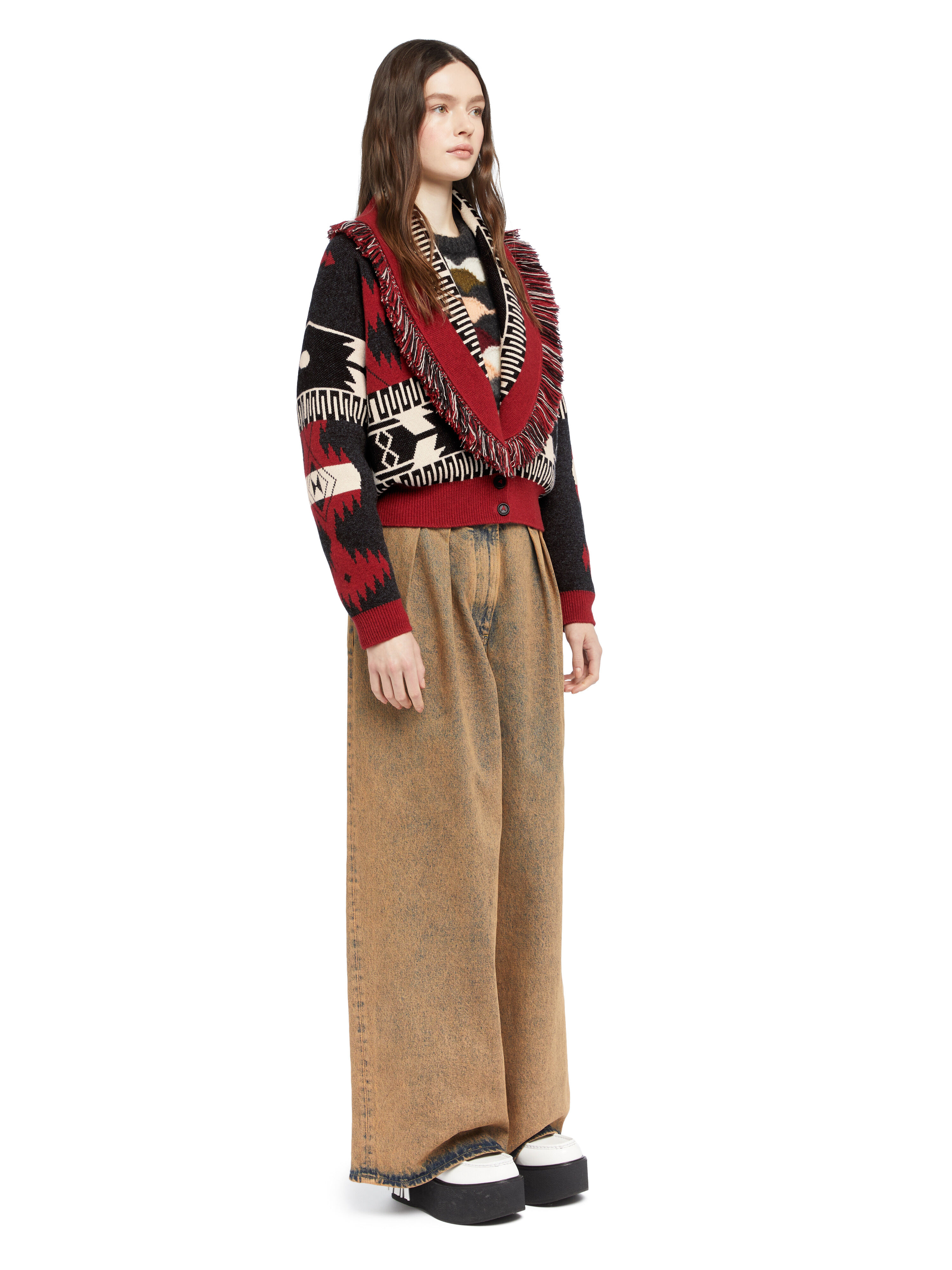 Alanui Icon Jacquard Cardi-Bomber Ruby-Charcoal LWHB026E25KNI002