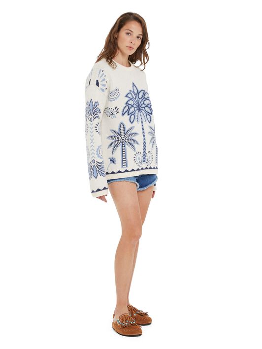 Alanui Wild Wonder Foulard Sweater Chalk-Indigo LWHE068R25KNI001
