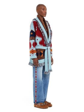 Alanui Icon Jacquard Cardigan Marsala-Sky Blue