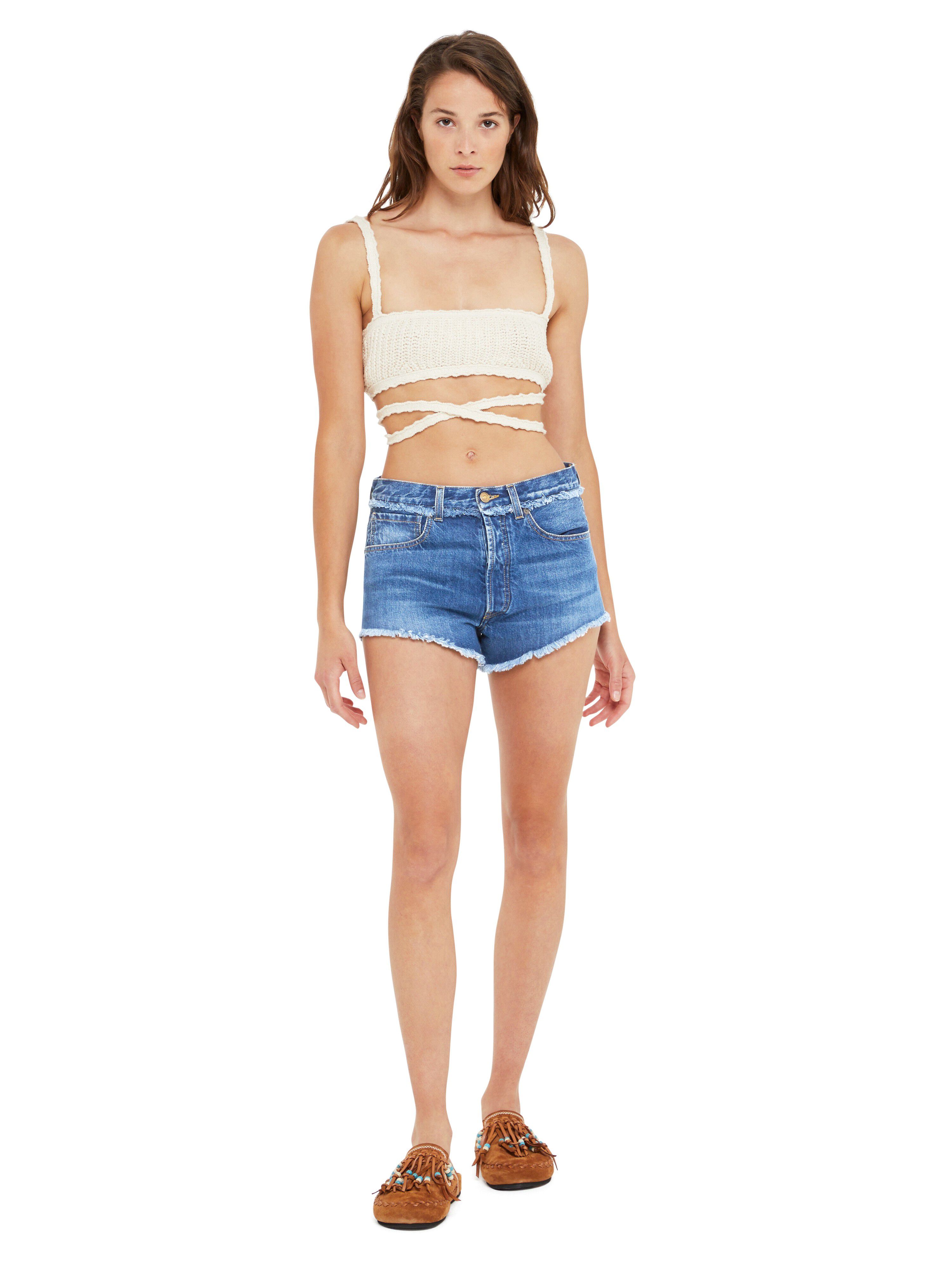 Alanui Fringed Denim Shorts Dark Wash Blue Denim LWYC009R25DEN002