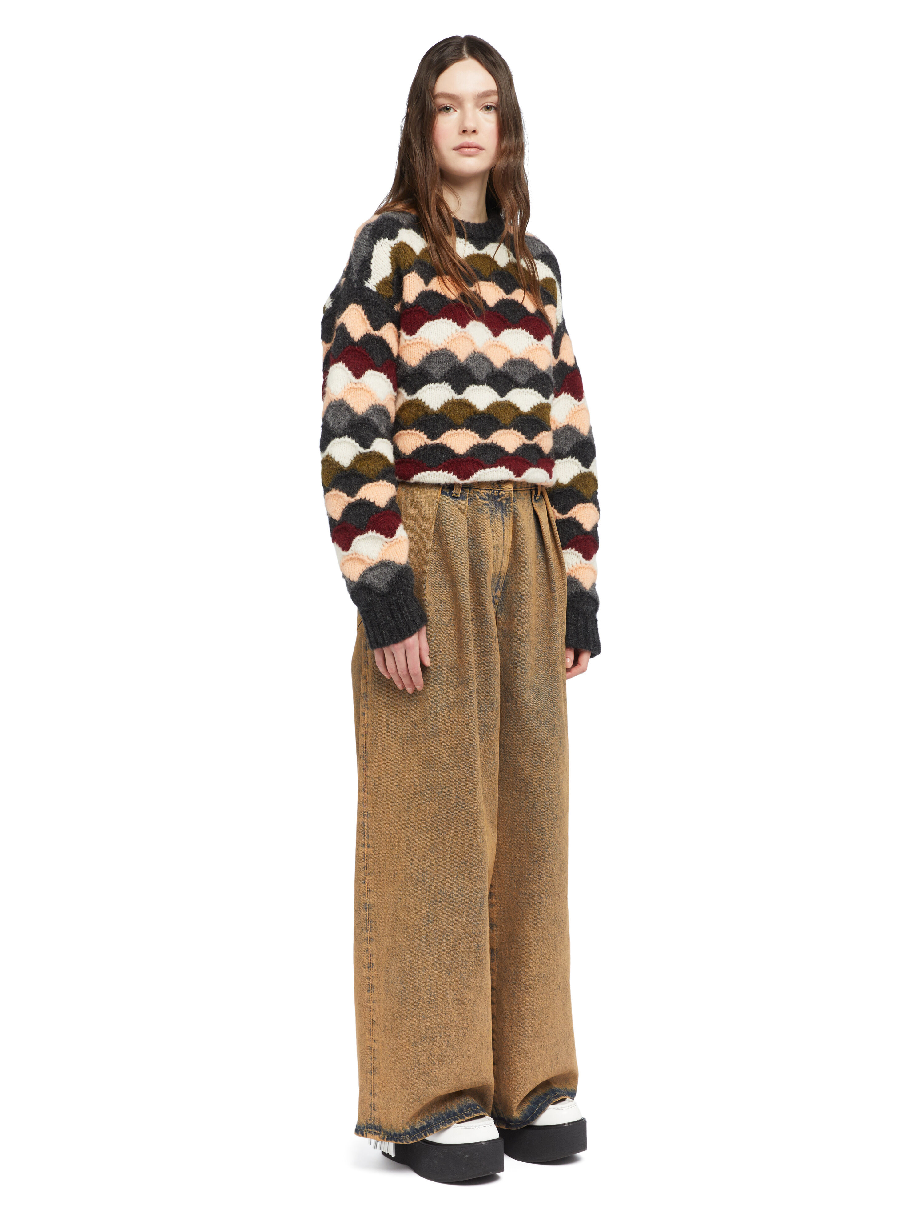 Alanui Desert Rose Wide Leg Denim Pants Overdye Apricot Denim LWYB003E25DEN002