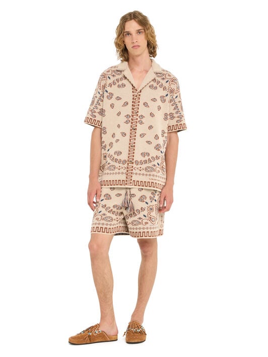 Alanui Cotton Piquet Bandana Shirt Sand-Red Earth LMHY001R26KNI002 Alanui Cotton Piquet Bandana Shirt Sand-Red Earth LMHY001R26KNI002