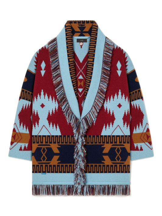 Alanui Icon Jacquard Cardigan Marsala-Sky Blue LWHB064R25KNI004