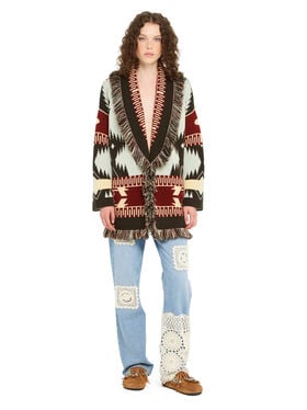 Alanui Icon Jacquard Cardigan Wave-Sandal Wood