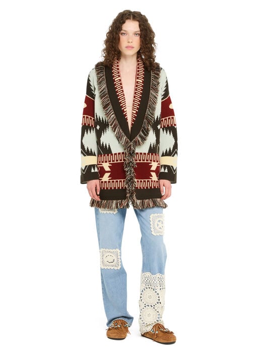 Alanui Icon Jacquard Cardigan Wave-Sandal Wood LWHB064R26KNI027