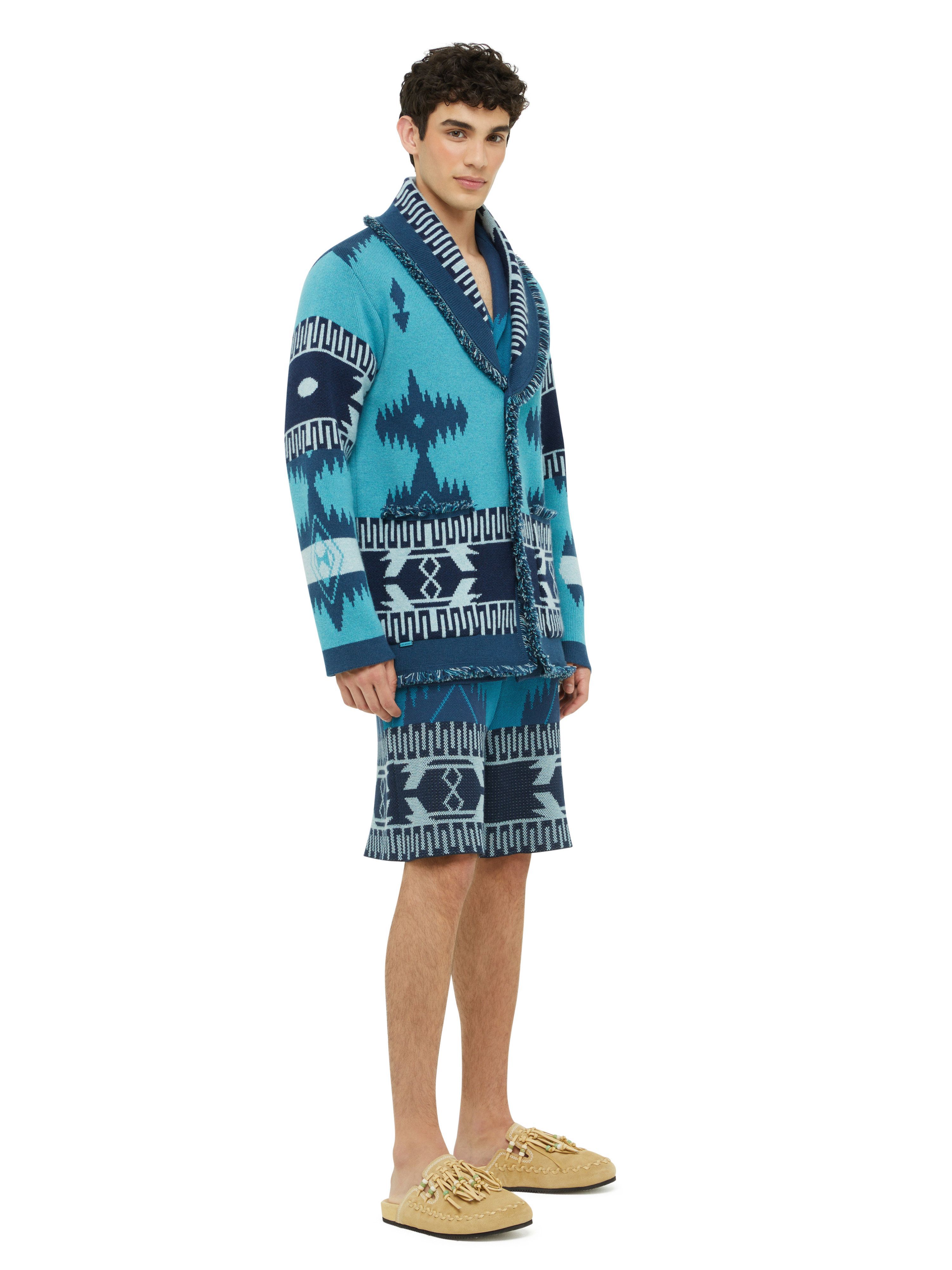 Alanui Icon Jacquard Cardigan Surf-Deep Blue LMHB038R24KNI001