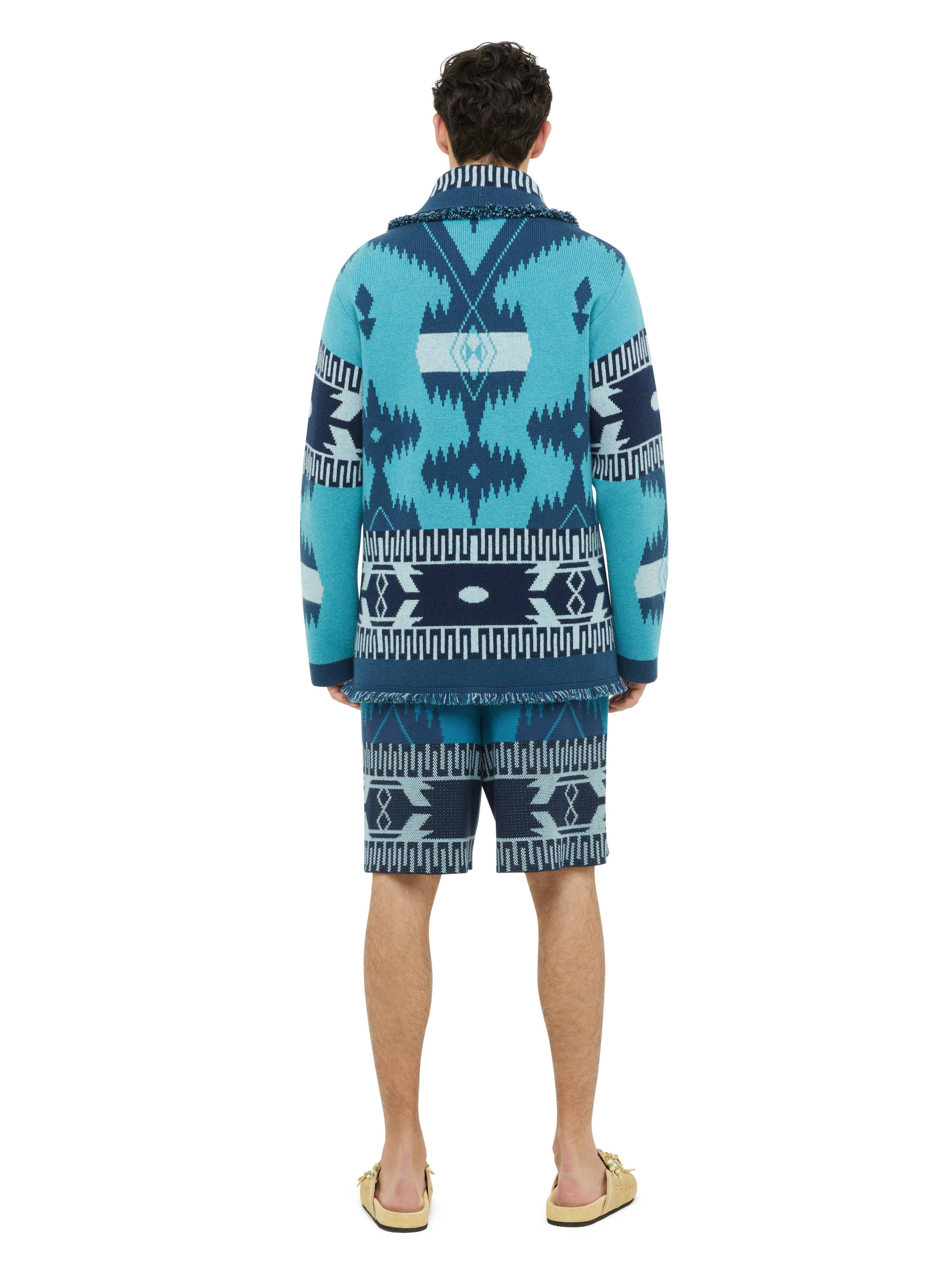 Alanui Icon Jacquard Cardigan Surf-Deep Blue LMHB038R24KNI001