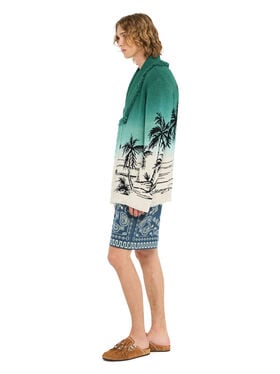 Alanui Wave Bloom Cardigan Green Tide-Chalk