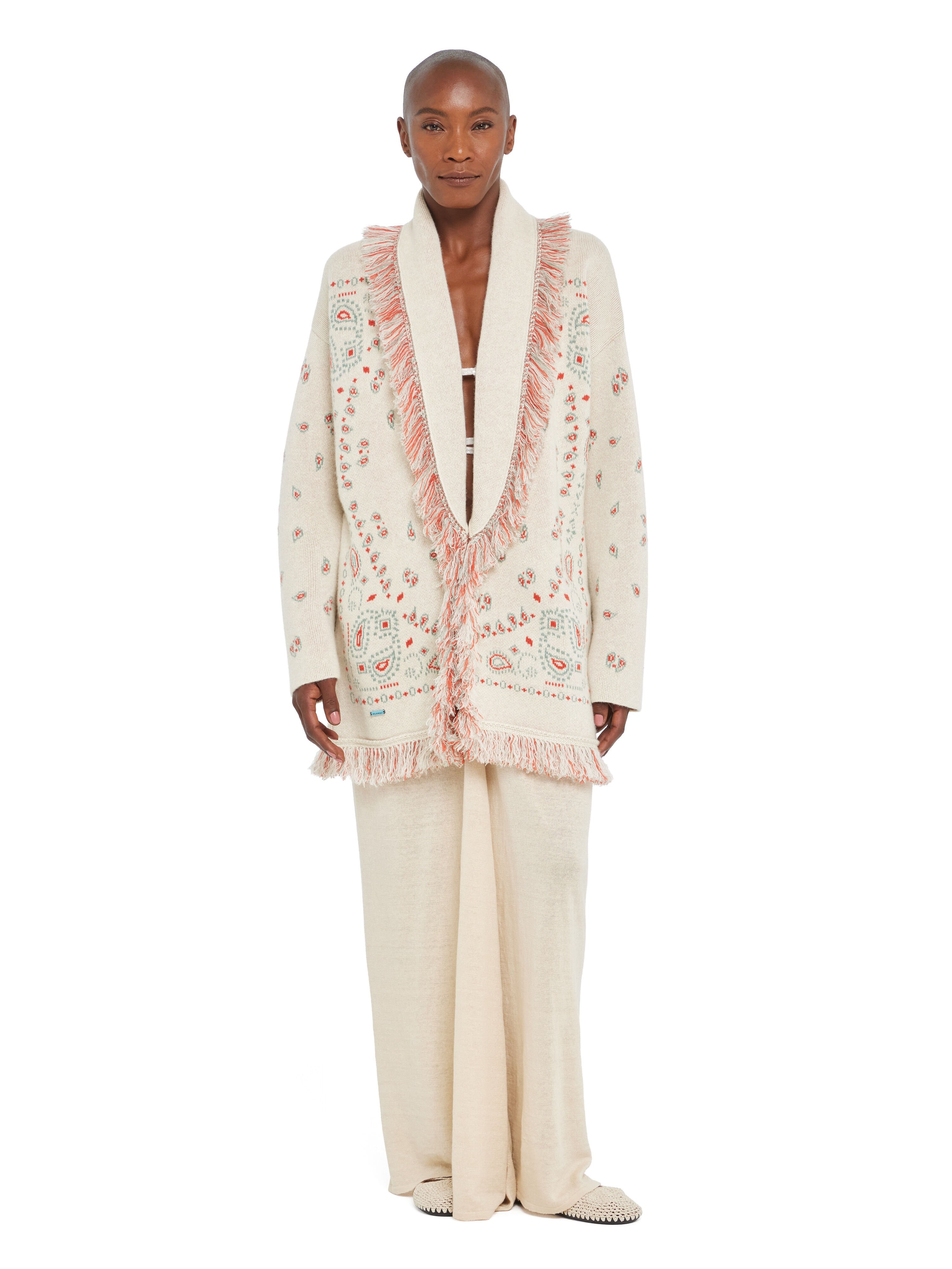Alanui Bandana Jacquard Cardigan Chalk-Coral LWHB064R26KNI031