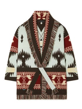 Alanui Icon Jacquard Cardigan Wave-Sandal Wood