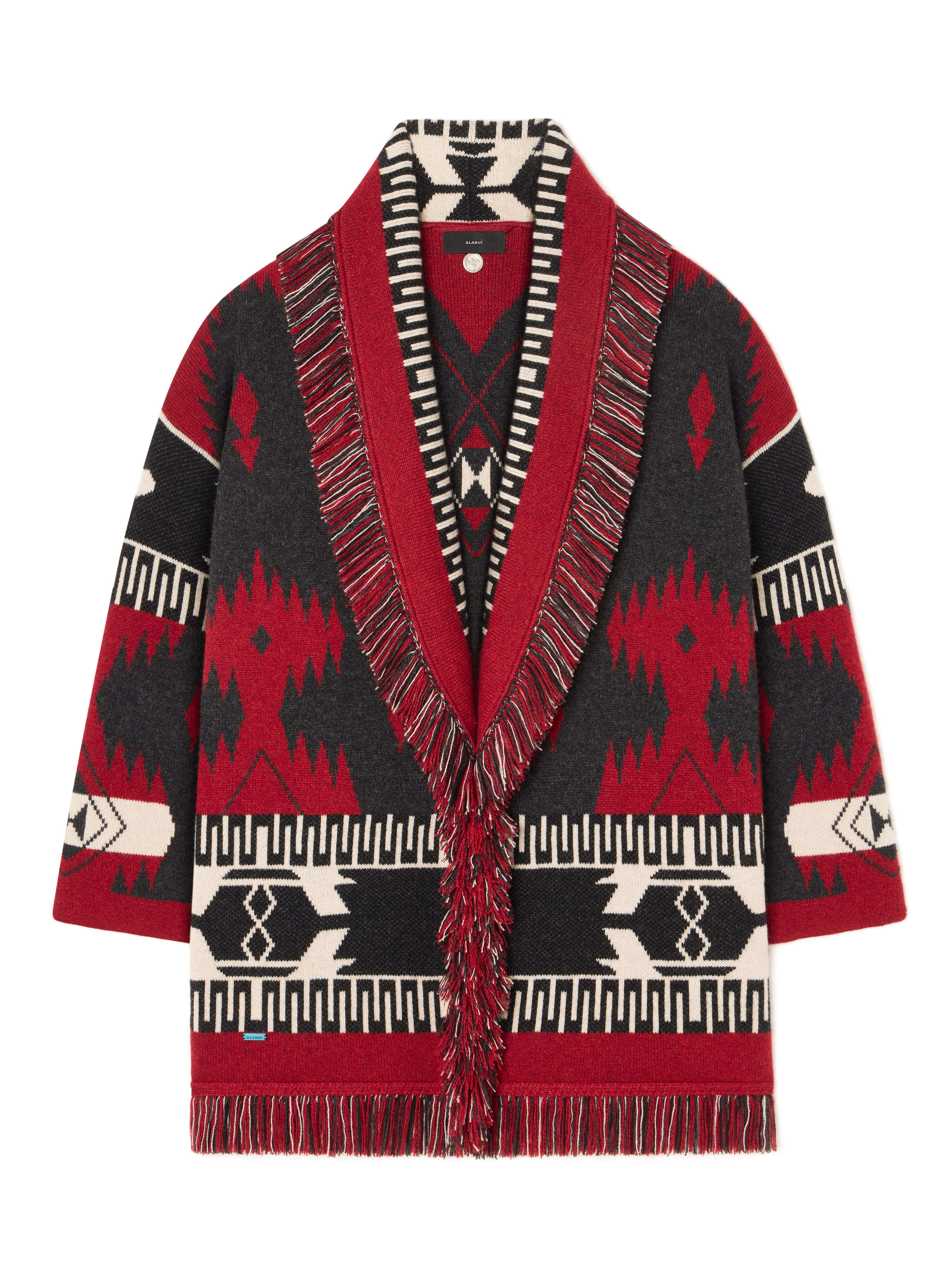 Alanui Icon Jacquard Cardigan Ruby-Charcoal LWHB064E25KNI002