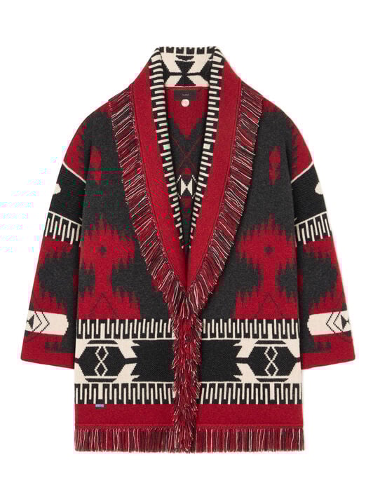 Alanui Icon Jacquard Cardigan Ruby-Charcoal LWHB064E25KNI002 Alanui Icon Jacquard Cardigan Ruby-Charcoal LWHB064E25KNI002